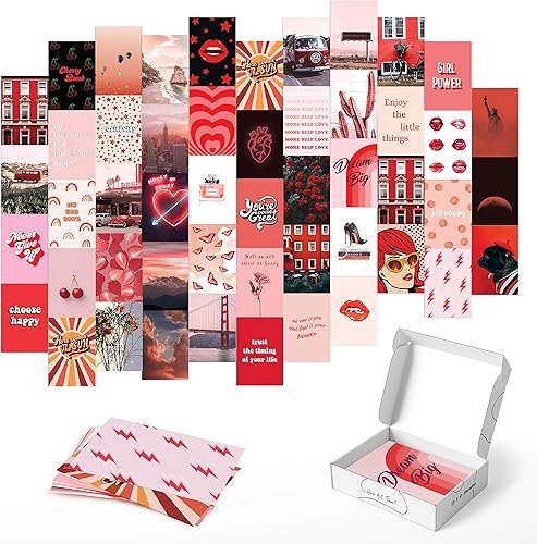 Haus and Hues - Kit de collage de fotos para la decoración estética de las paredes, pósteres de color rojo para la estética de la habitación, kit de