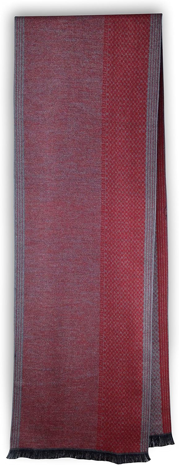 Livativ Bleu Nero Luxurious Winter Scarf for Men and Women – Large Selection of Unique Design Scarves – Super Soft Premium Feel Maroon Grey Vertical - Image 4