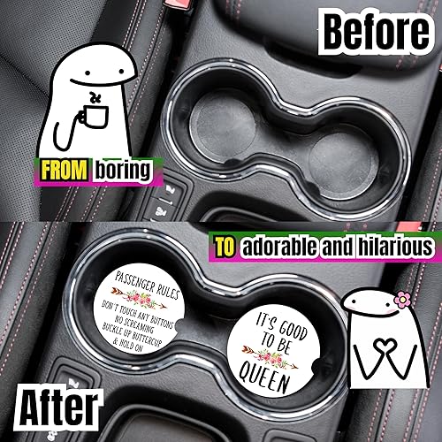 Miniatura 9 de Divertidos posavasos de automóvil para portavasos  Decoración de flores, posavasos de cerámica absorbente para auto, paquete de 2 unidades,