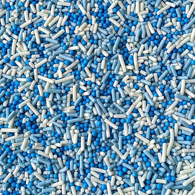 Blue Mixed Sprinkles - 35g of Blue & White Cake Sprinkles Toppers Decorations, 100s 1000s Mini Balls Nonpareils Strands Boy Mix