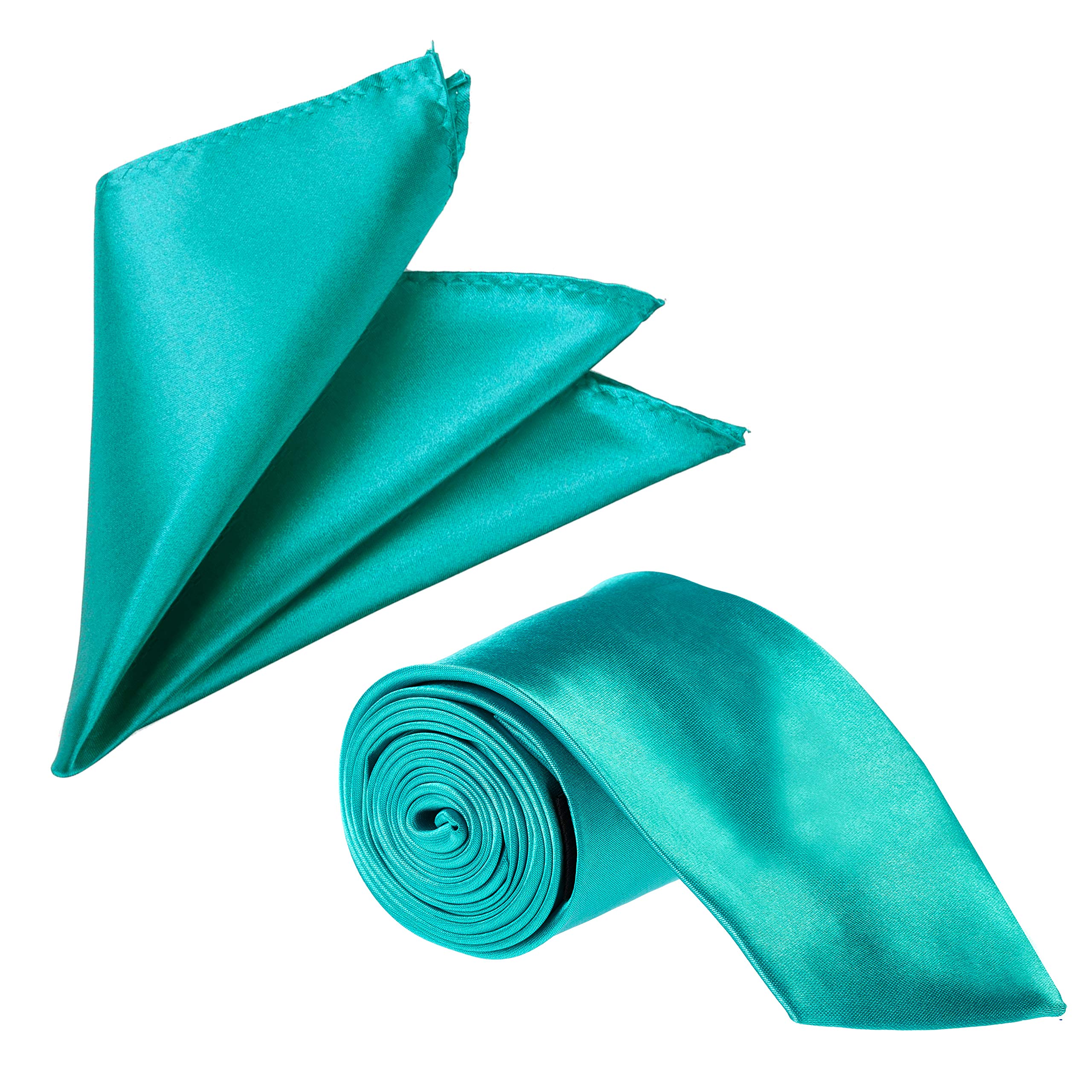 The Tie Company Men's Teal The Tie Co™ Matching Suit Accessories Set - Wide 7.5Cm Plain Satin Tie + 28Cm Hanky Handkerchief (Teal)