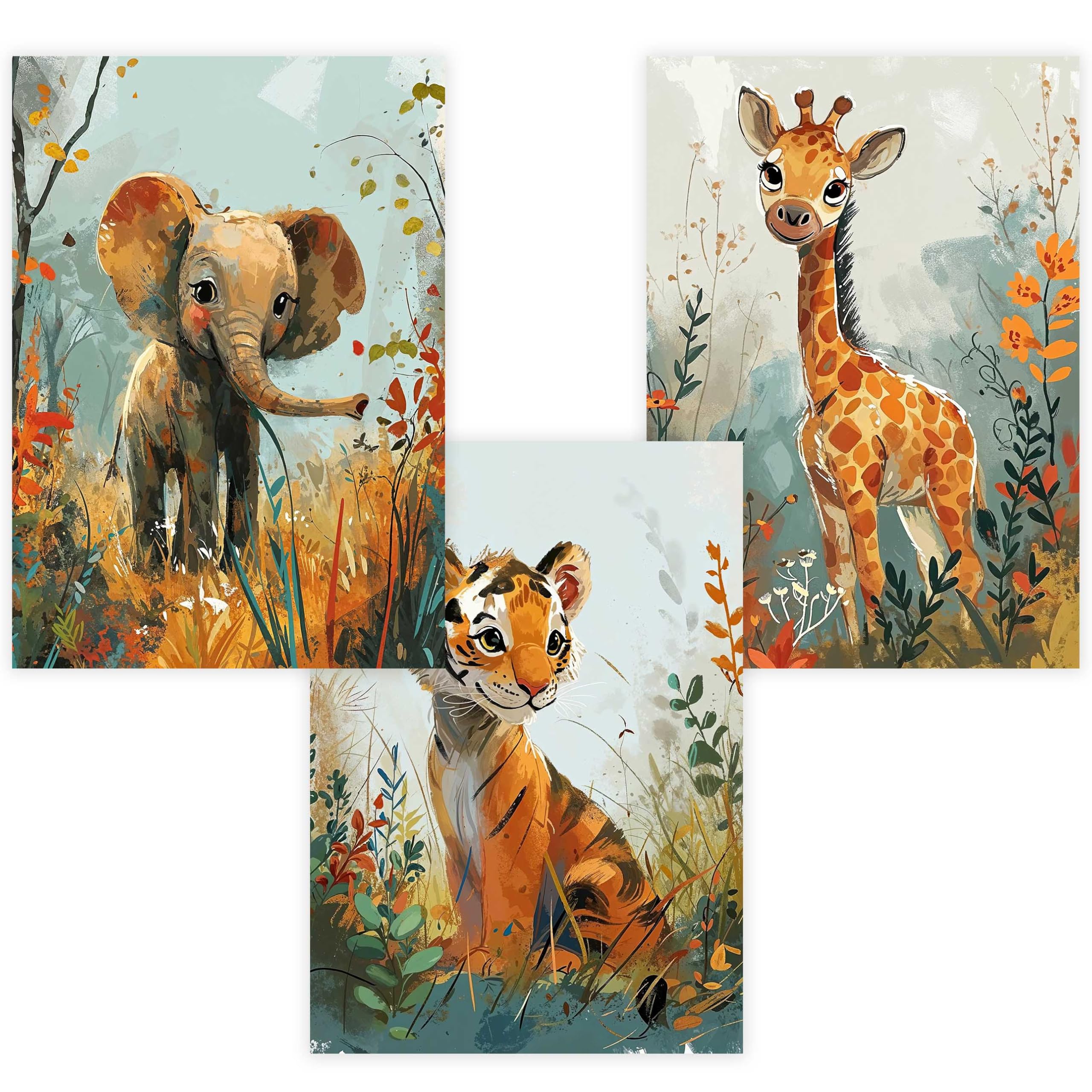 WANDKIND Kinderzimmer Poster Set P809 / Safari Tiere Babyzimmer Wandbild, Kinderposter (Ohne Bilderrahmen, 40 x 50 cm)