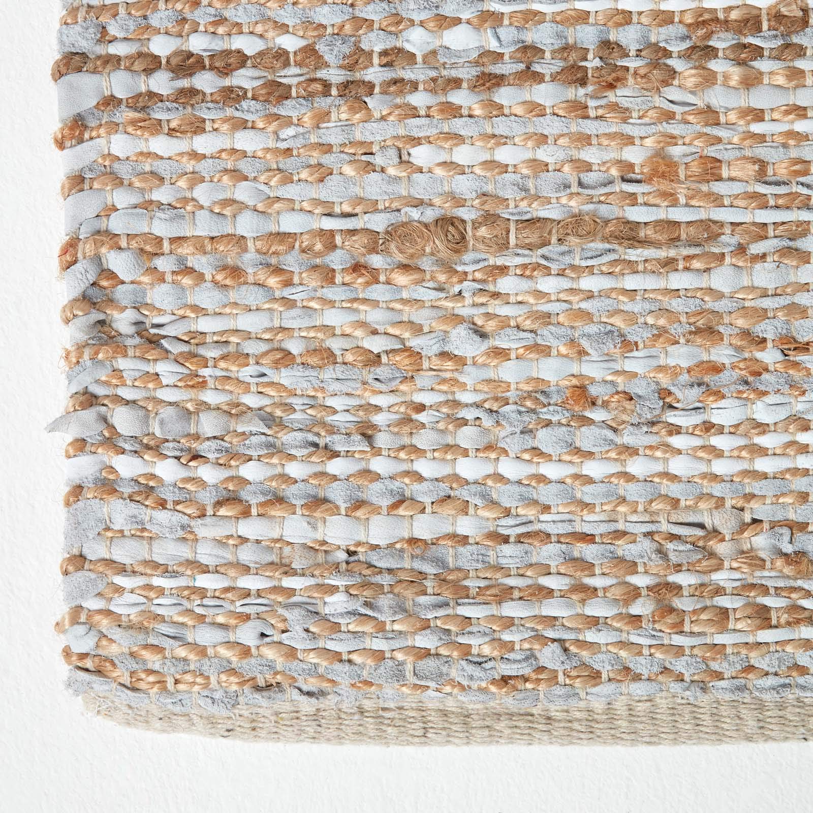 HOMESCAPES Tapis de Couloir en Cuir et Chanvre Madras Naturel, 66x200 cm