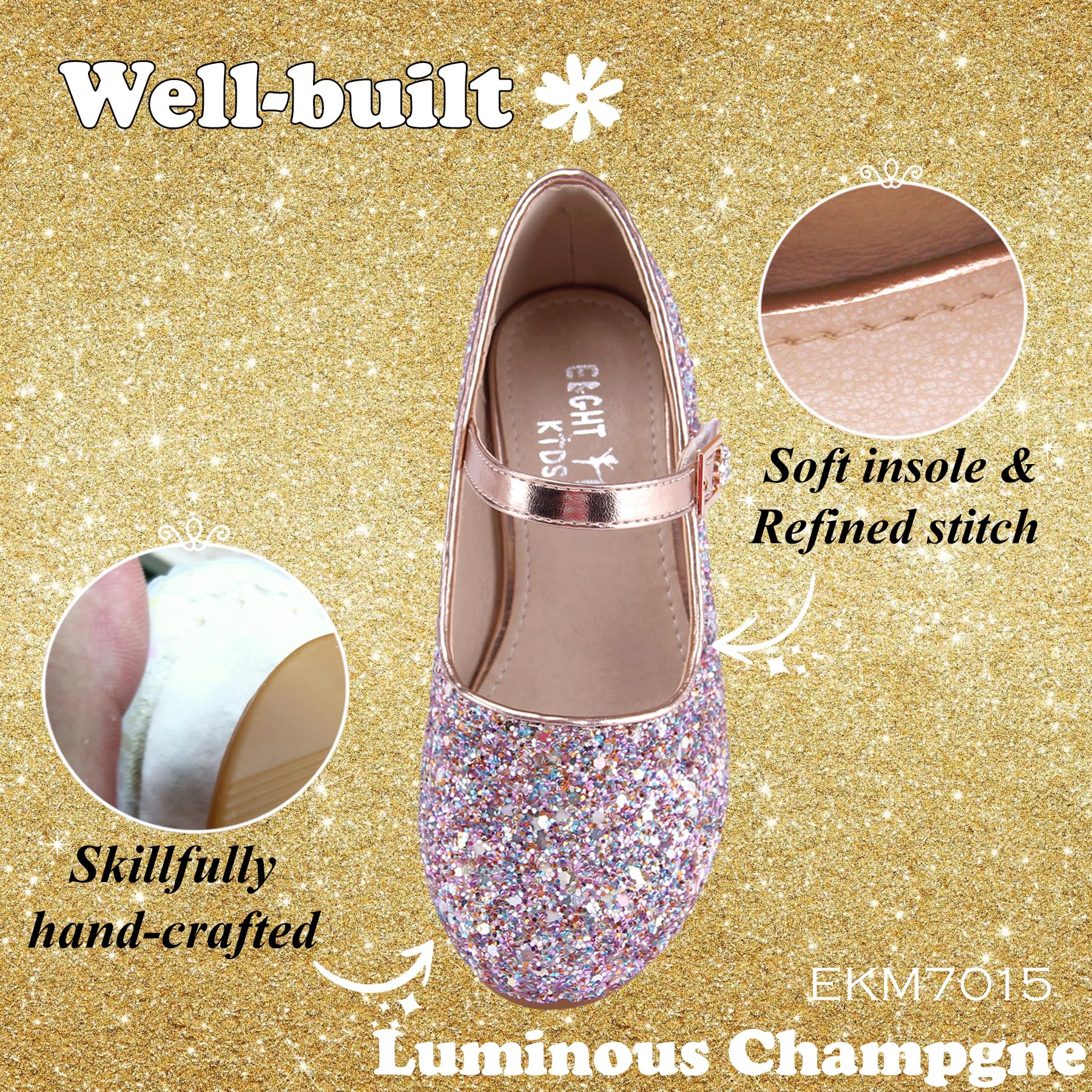 EIGHT KM - Mädchen High Heel Kleid Schuhe - Mary Jane Prinzessin Hochzeit Pumps - Funkelnder Glitzer Glatt Schuhe für Kinder Kleinkind