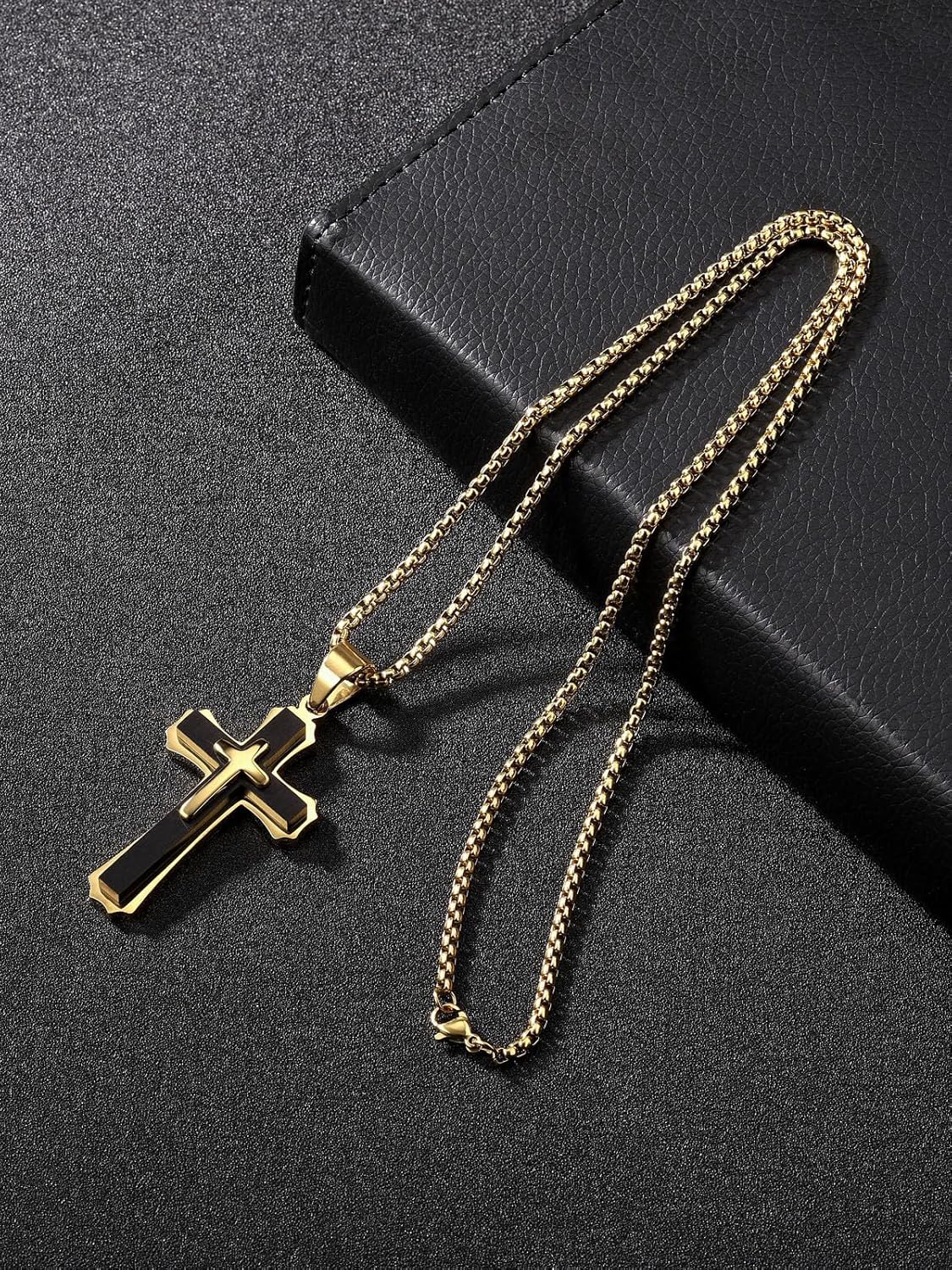 PESOENTH Mens Cross Necklace for Men,Stainless Steel Silver Cross Crucifix Pendant Chain Men's Necklace Jewelry Christian Gifts For Men - Image 3