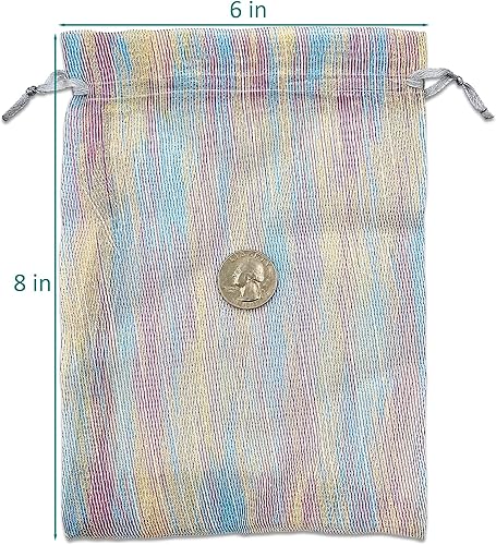 Vista 23 de TheDisplayGuys - 24-Pack Striped Weave Organza Gift Bags w/Drawstrings - Small 3" x 4" - Iridescent - for Party Favors, Samples, Treats