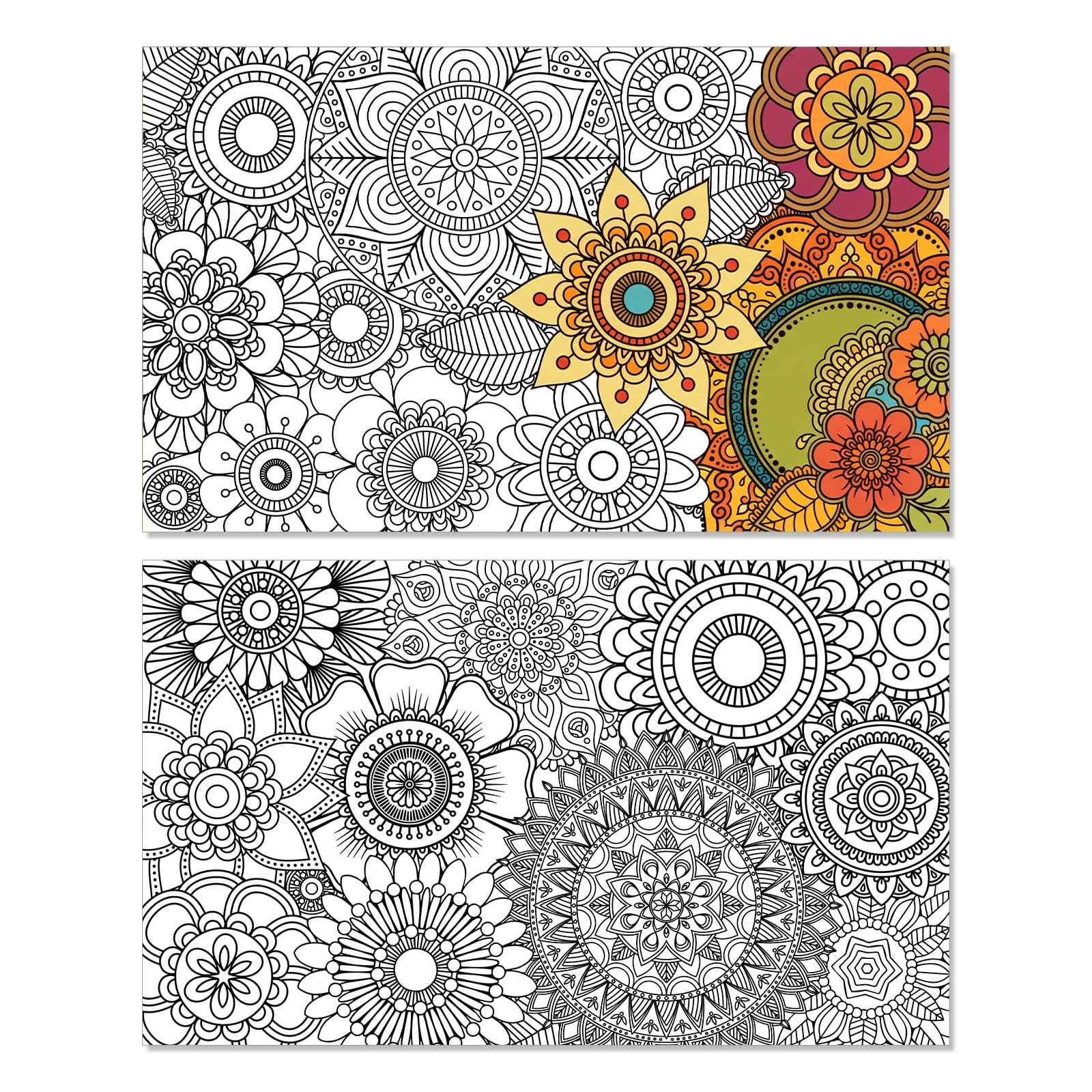 Penitue 2pcs Jumbo Mandala Coloring Posters, 100x60cm/39.37x23.62in Large Motivational Coloring Posters for Kids Adults Teens Art Craft Wall Party Supplies