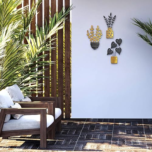 Miniatura 5 de Americanflat Juego de decoración de pared de tres plantas de metal, plantas de 6.25 x 10 pulgadas como decoración de pared de metal para exteriores,