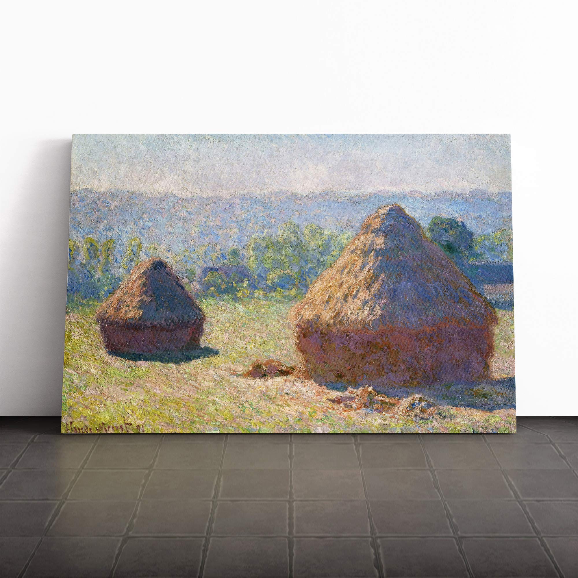 Claude Monet Haystacks Canvas Print | Gallery Wrapped 30mm Frame Wall Art | 24x16 inches | Ready to Hang | Modern Picture | Living Room Bedroom Lounge Office
