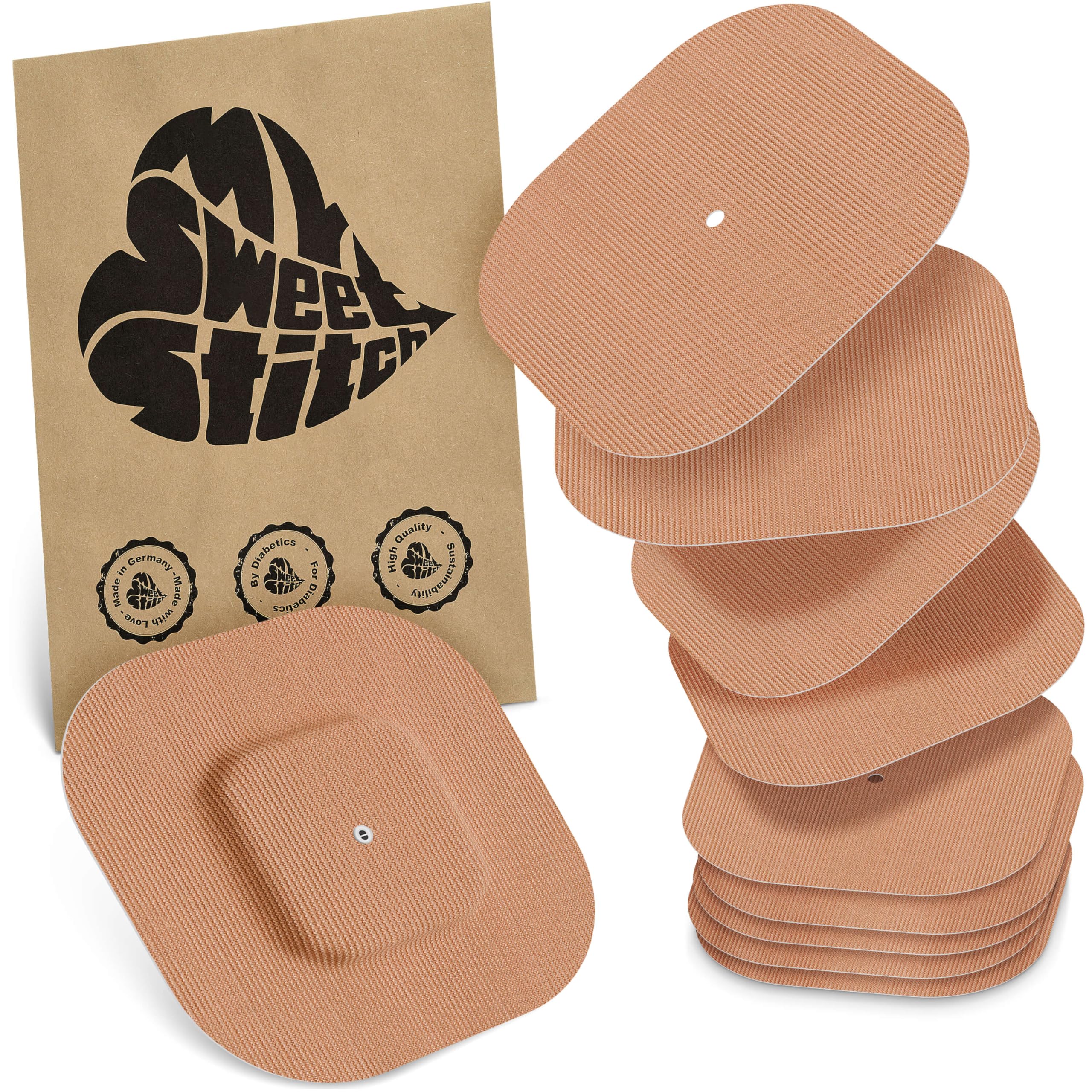 MySweetStitch Simplera Overpatch Square – 10x parches de fijación cuadrados, sujeción extra fuerte sobre el sensor, impermeable & suave para la piel, hipoalergénico, Made in Germany, Beige