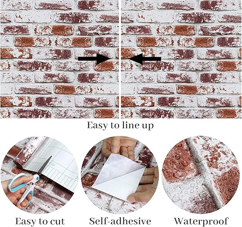 Miniatura 8 de VaryPaper Papel tapiz de ladrillo rojo pintado rústico para despegar y pegar papel de contacto de ladrillo 177 x 787 pulgadas papel tapiz de