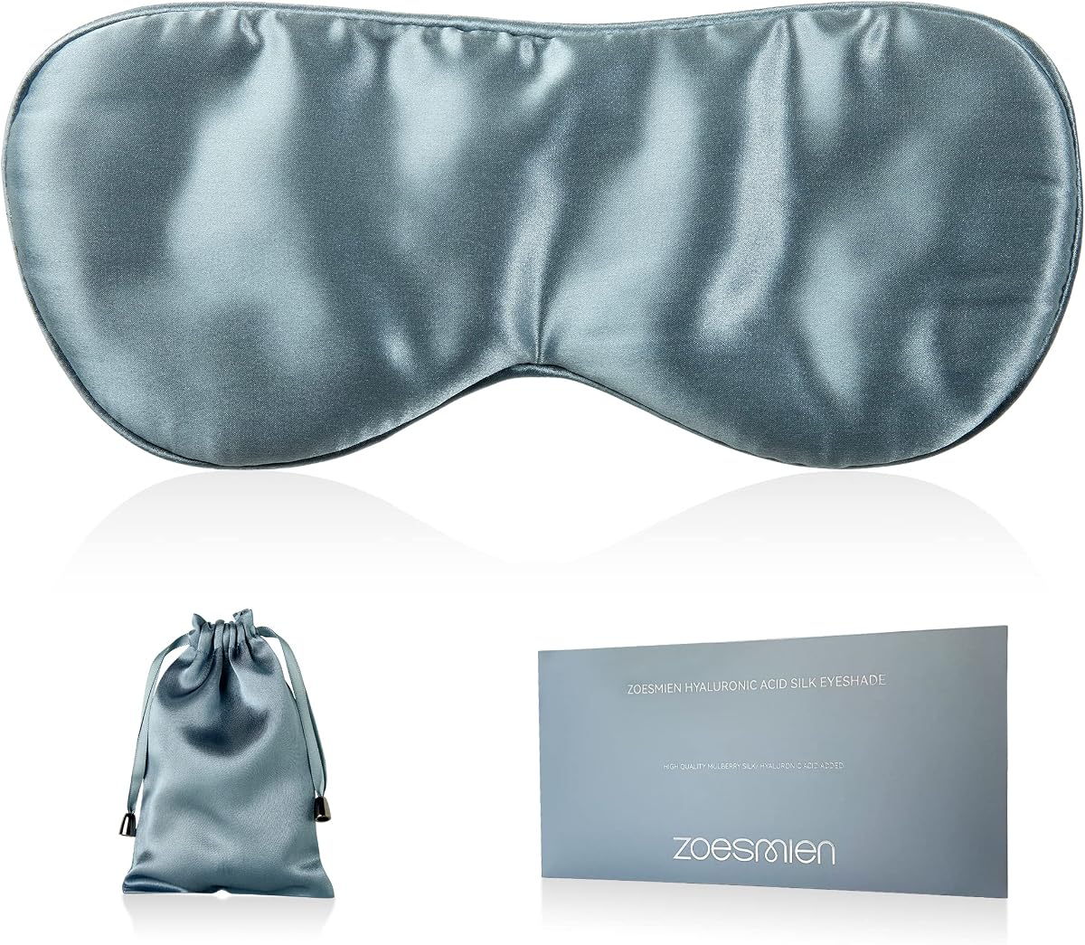 Sleep Mask 100% Mulberry Silk, Misty Blue | 6A Mulberry Silk, lightweight breathable, hyaluronic acid infused, full light blocking, adjustable strap, luxury gift set