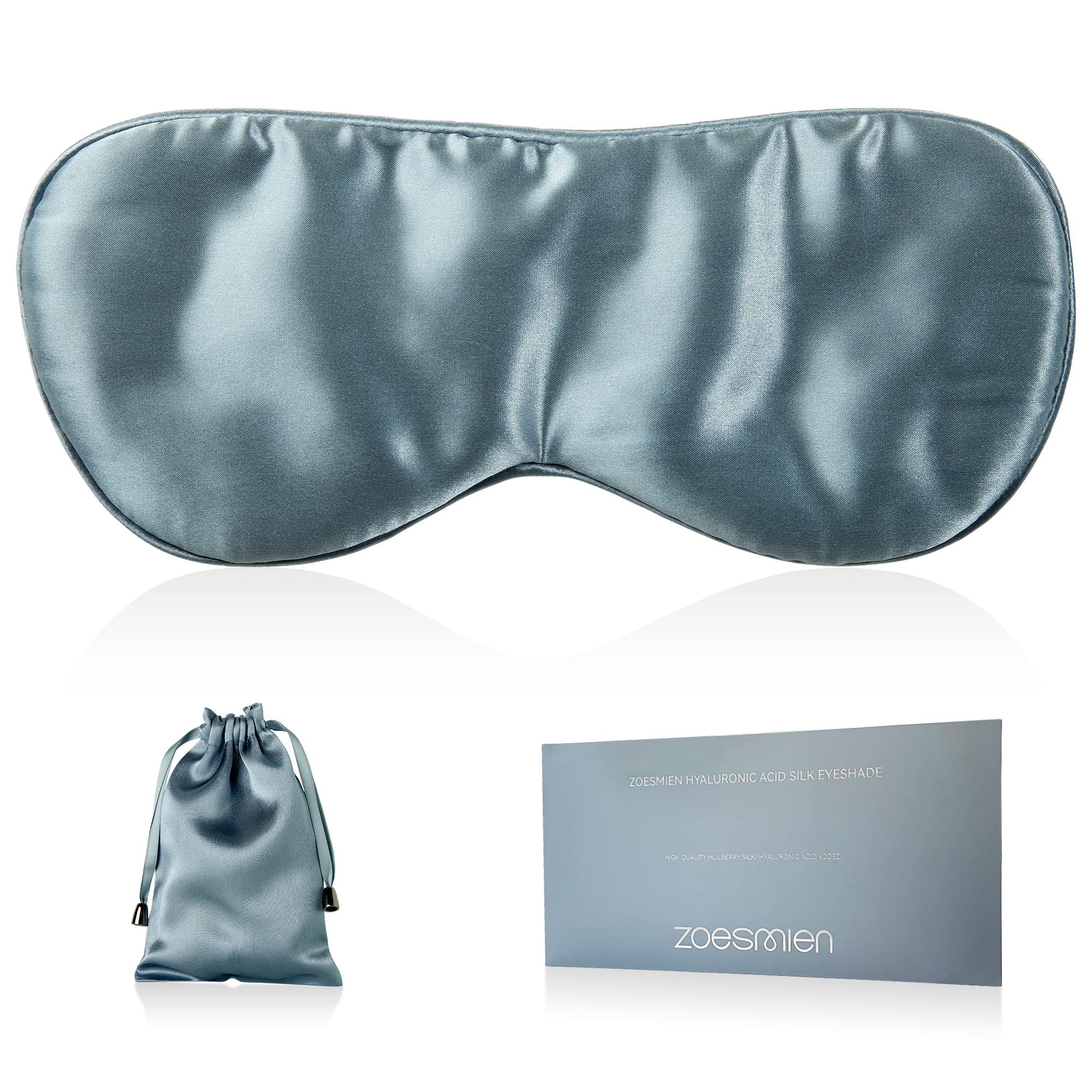 Silk Sleep Mask, 100% Mulberry Silk Eye Mask with Adjustable Strap, ZOESMIEN Sleep Masks for Women Men, Hyaluronic Acid Silk Eye Sleeping Mask for Sleeping Travel Nap, Dusty Blue