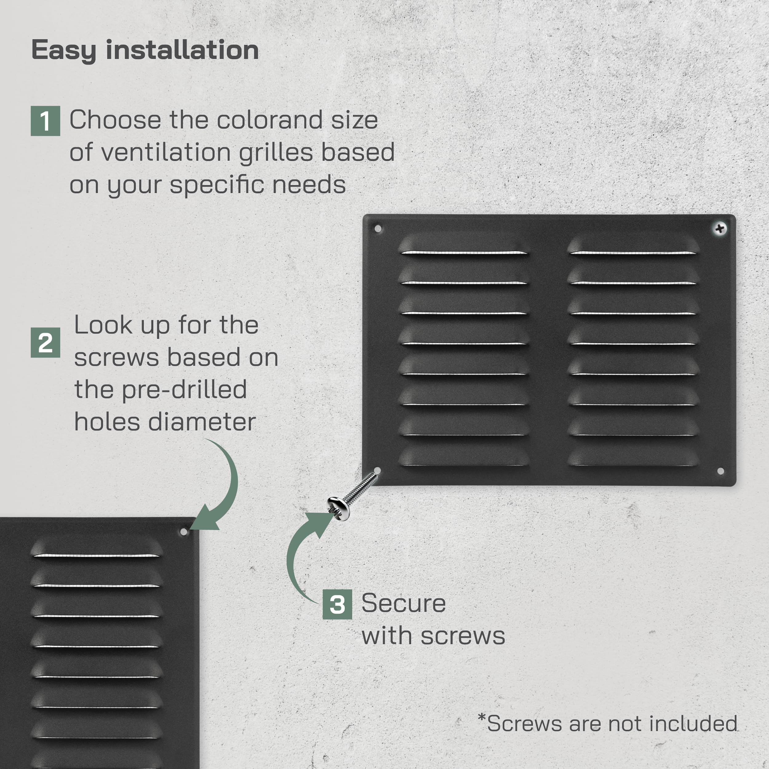 Vent Systems 260 x 190 mm / 10" x 8" Inch Anthracite Metal Vent Cover, Air Return Louvre Grill with Protective Mesh Screen - Image 4