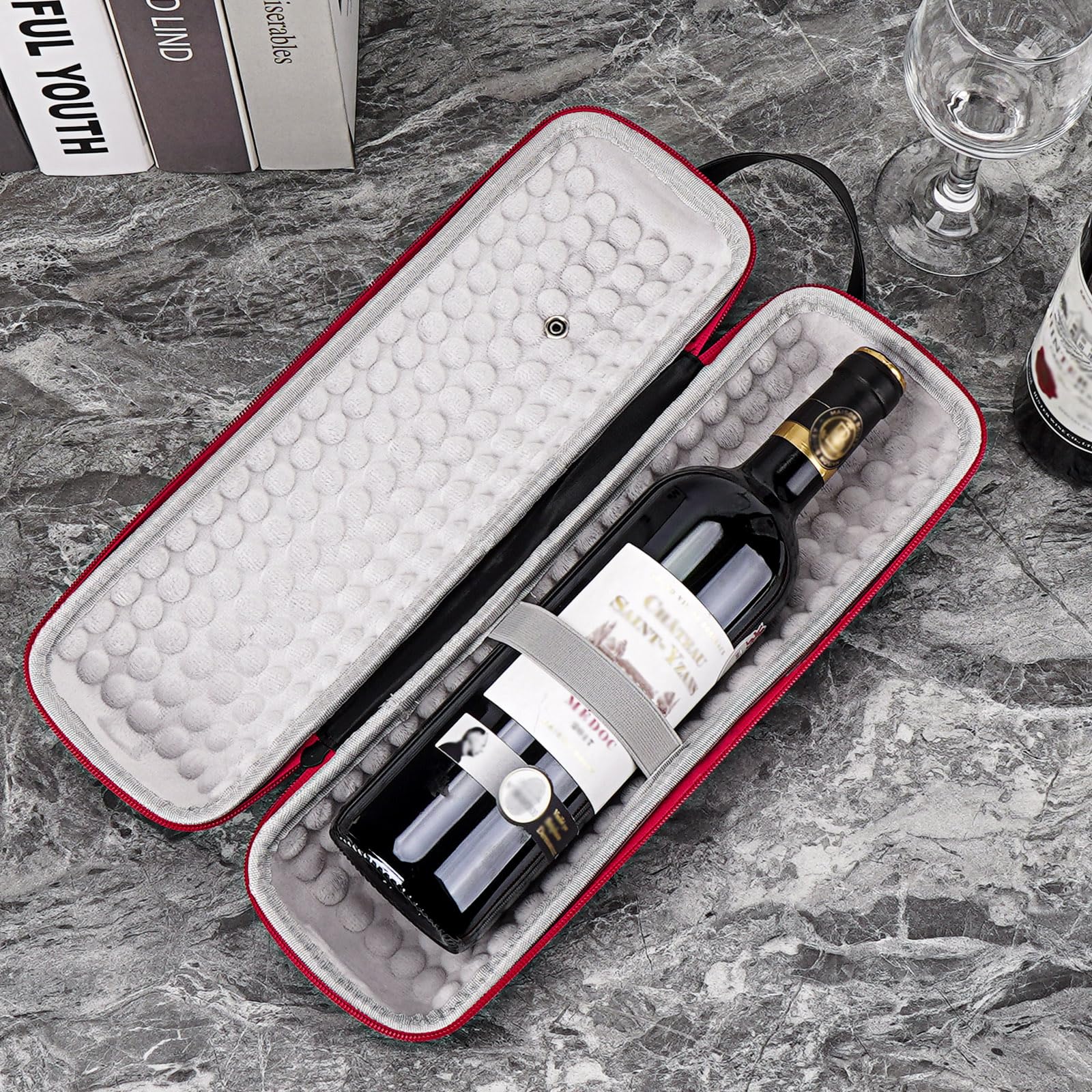 Weinflaschen-Reisetasche, EVA-Weinflaschen-Tragetasche, Weinaufbewahrungszubehör, Hartschalen-Wein-Tragetasche für Reisen, Party, Picknick, Hochzeit, Geburtstag (schwarz)