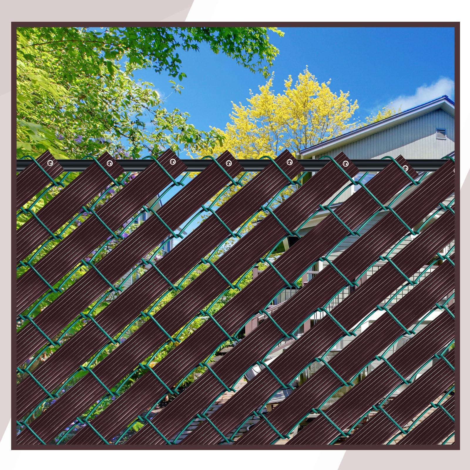 Amazon.com : Lanties 302 Pcs 262. 45 ft Chain Link Fence Slats Button  Puncher Fence Privacy Tape Fasteners Covering Privacy for Home Warehouse  School Businesses Stadiums(Chocolate) : Patio, Lawn & Garden