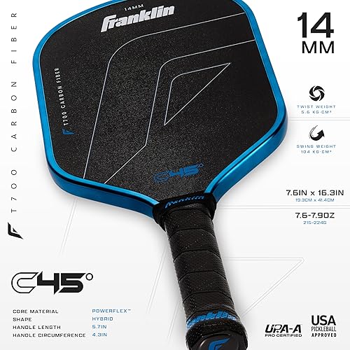 Miniatura 2 de Franklin Sports Paletas profesionales de Pickleball – Serie de fibra de carbono C45 - Aprobadas oficialmente por USAP + UPA – Diseño para jugadores
