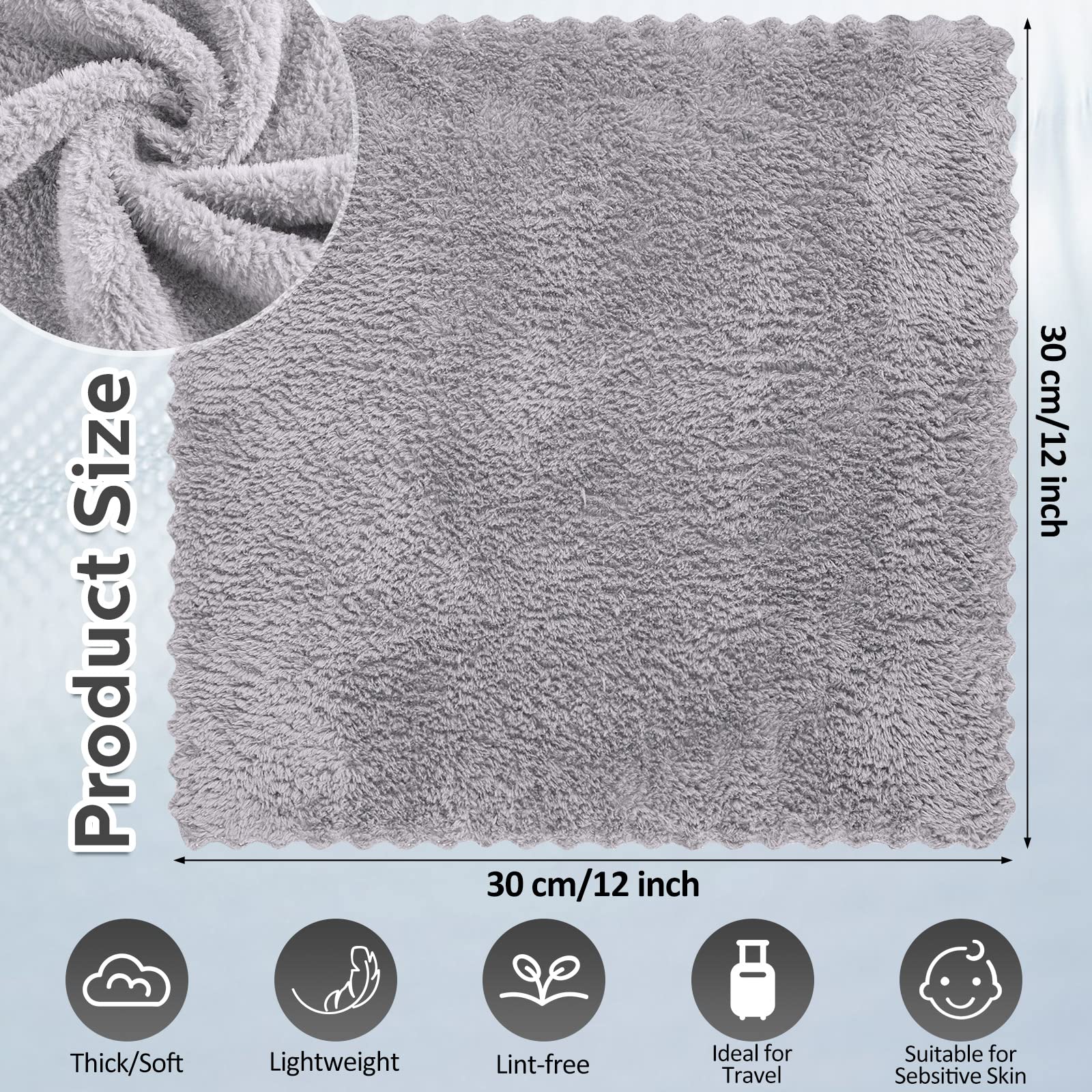 Newwiee 100 toallas de microfibra absorbentes a granel de 12 x 12 pulgadas, suaves de secado rápido, toallas de baño de terciopelo coral para baño, spa, toalla facial de dedos (gris)