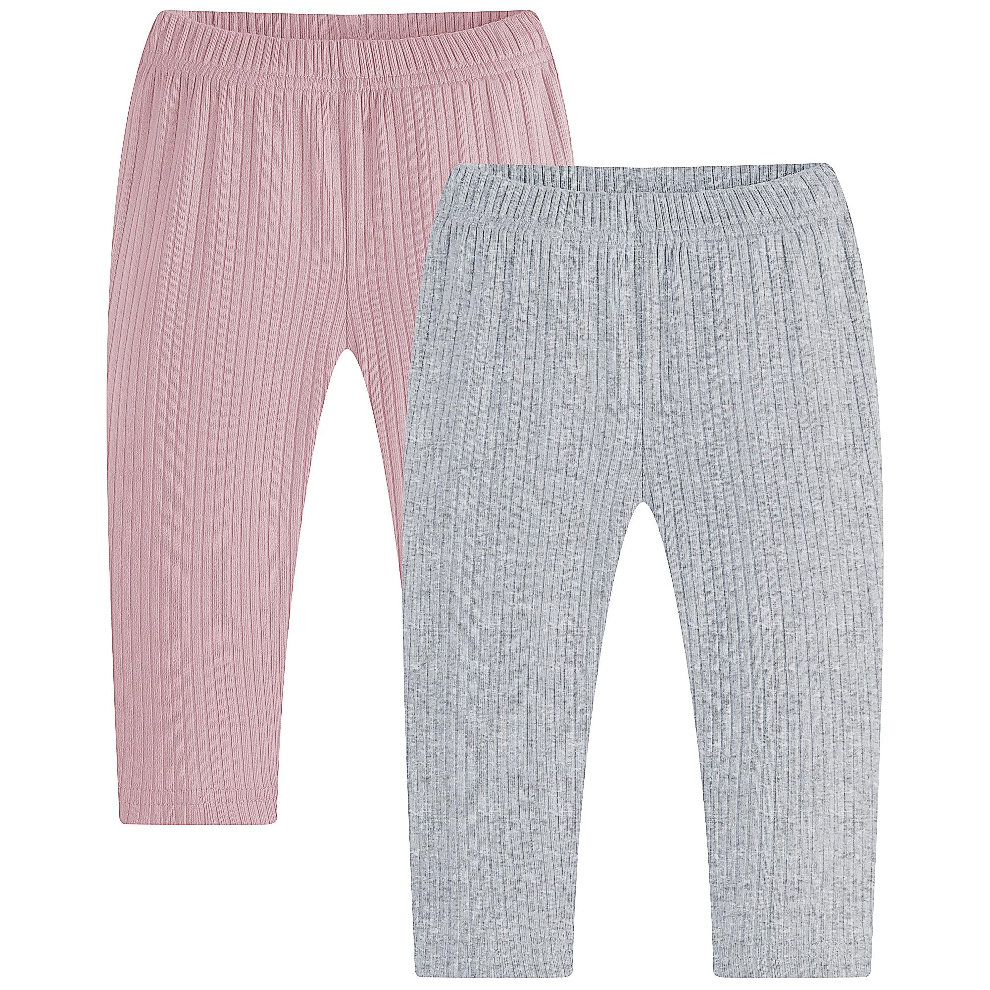 MEYSAHO Newborn Infant Girls Pants Baby Girls' 5-Pack Pant Cotton Solid Ribbed Pants Girls Bottoms Pull On Leggings Joggers