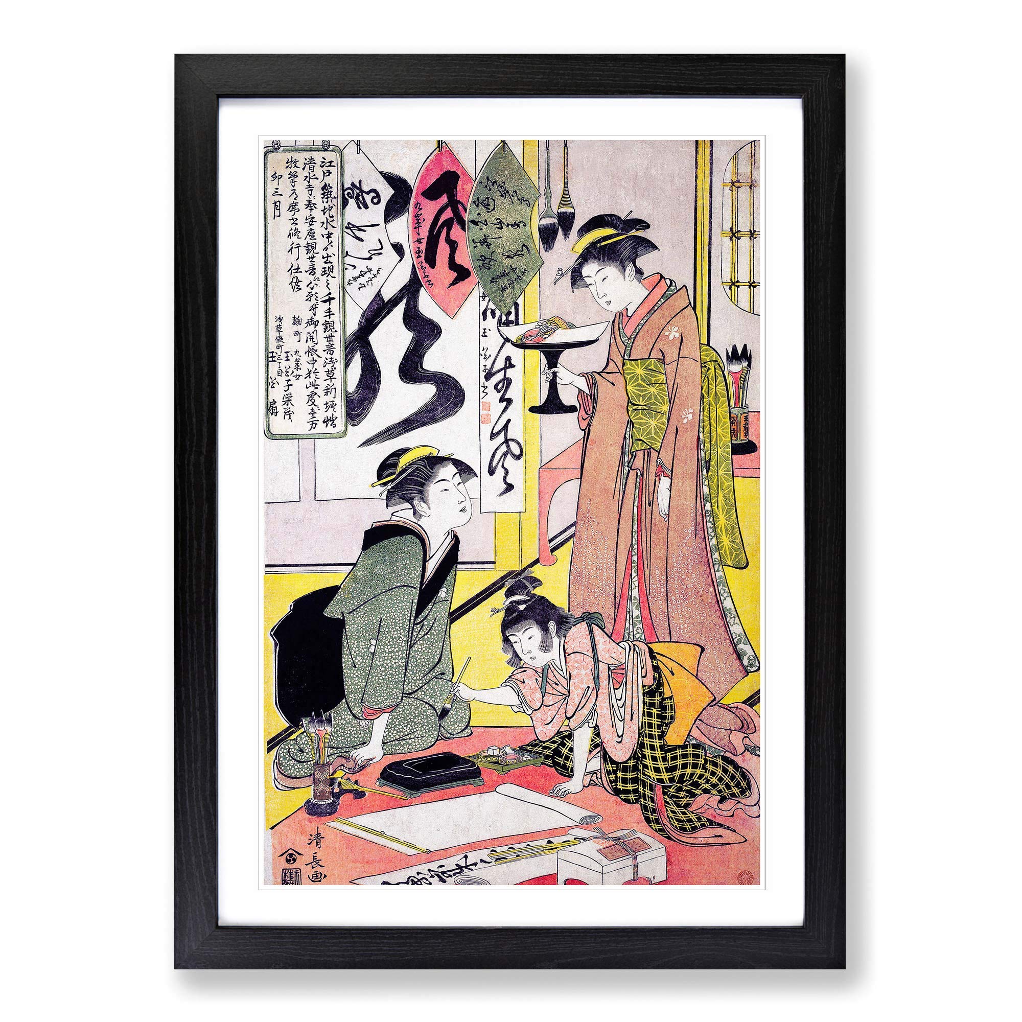 Big Box ArtEimo Preparing Calligraphy by Torii Kiyonaga Framed Wall Art Picture Print Ready to Hang, Black A2 (62 x 45 cm)