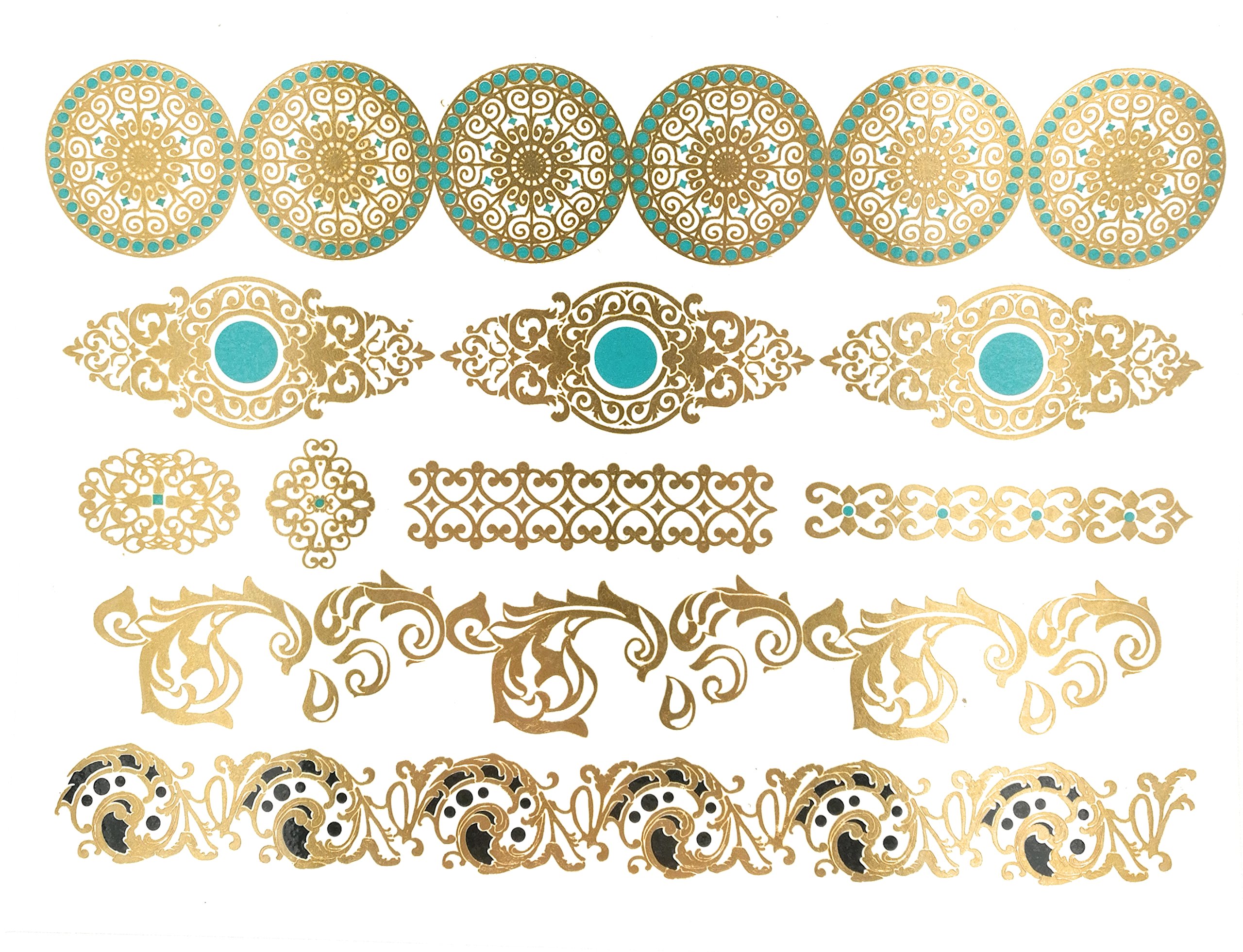 Metallic Temporary Tattoos Golden Silver Color Ancient For Women Girls Size-19x15cm- 1PC.