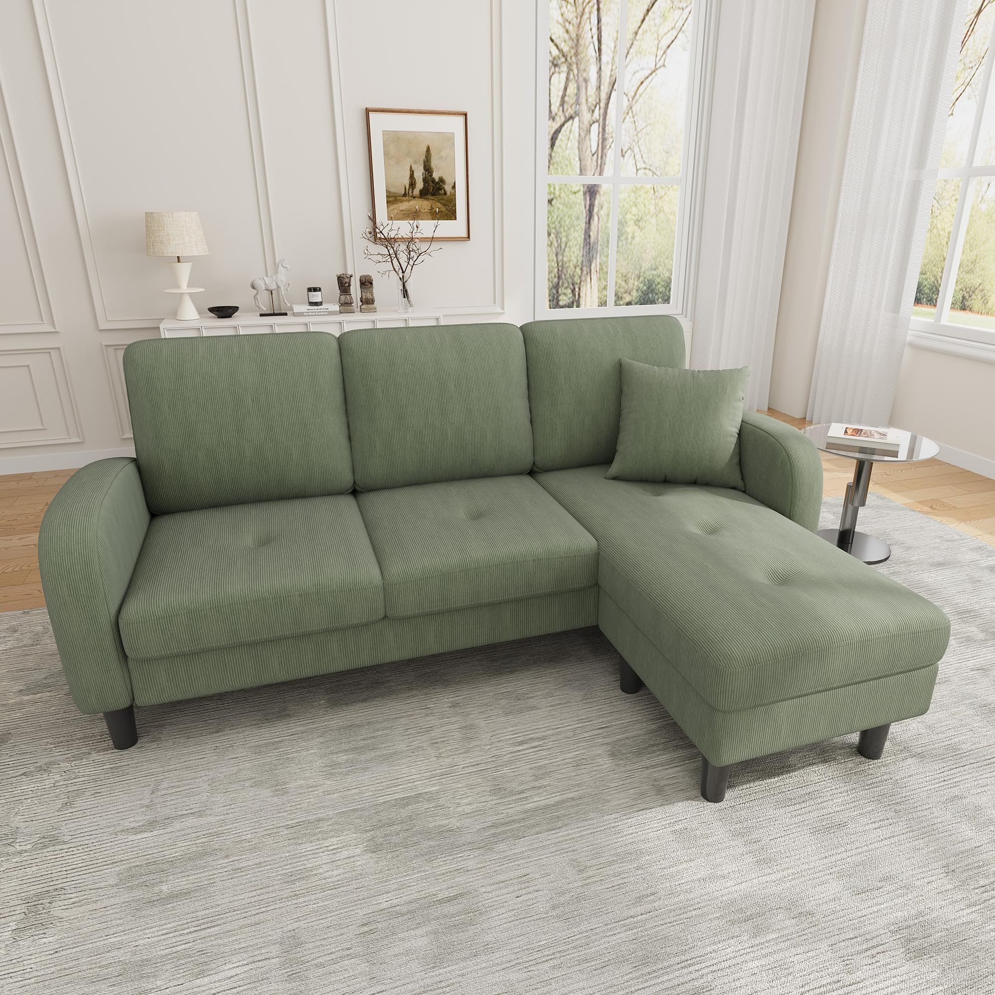Sofá esquinero modular de 3 plazas con chaise longue en forma de L, sofá con función de dormir, sofá de lino de algodón transpirable, patas de plástico, ideal para salón, apartamento y oficina