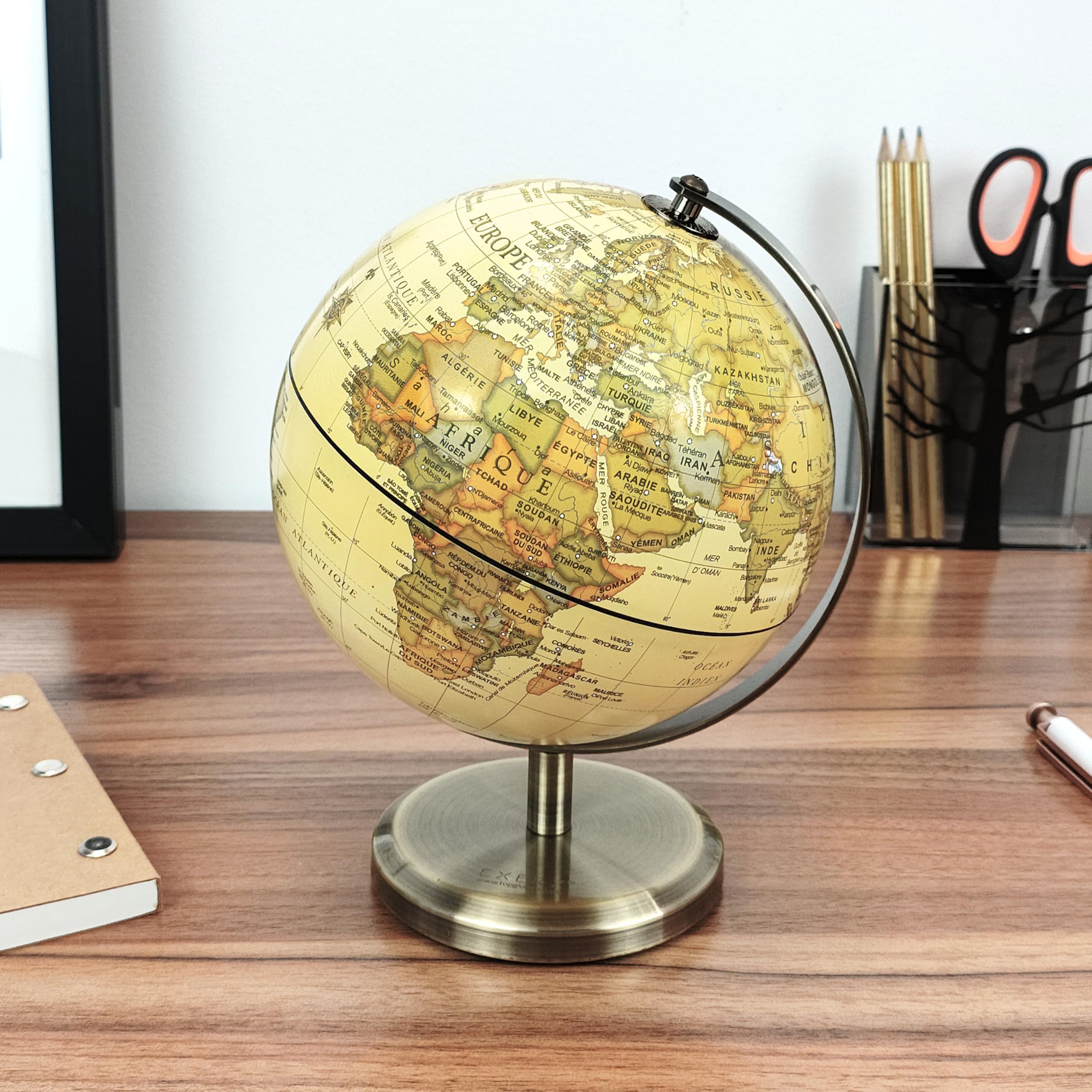 Exerz 14cm Globe Carte en Français- Mini Globe Terrestre Antique Couleur Vintage