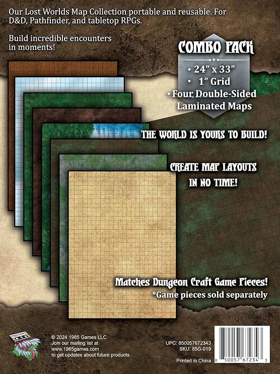 Dungeon Craft Battlemaps Board Game, Battle Mat for Dungeons and Dragons, Double-Sided Gloss Laminated DND Mat, Wet and Dry Erase Board, Table Top Games, 24x33/1 Grid (Set of 4)