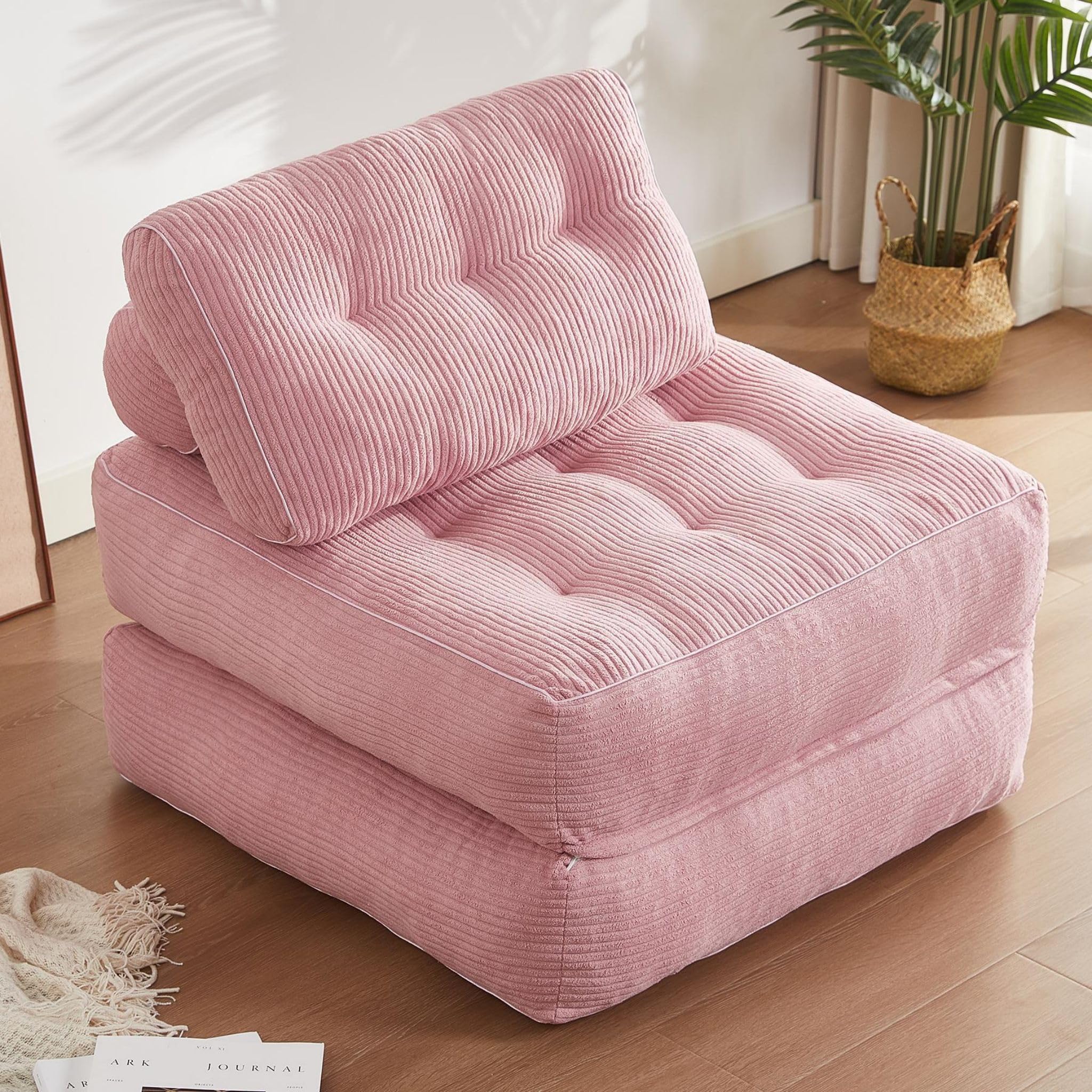 Folding Chair Bed for Bedroom, Futon Sofa Bed, Floor Couch for Adults Chair Bed for Living Room, Lounge Sofa, Convertible Sofa Bed, Small Couches for Small Spaces, Pink