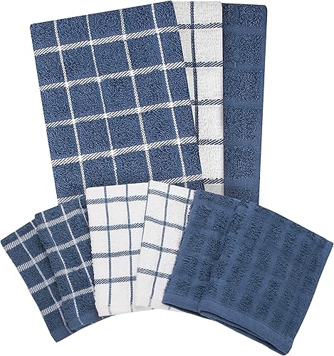 Miniatura 2 de Ritz Juego de 3 toallas de cocina a cuadros de rizo y 6 paños de cocina de tela de rizo a cuadros, color azul federal
