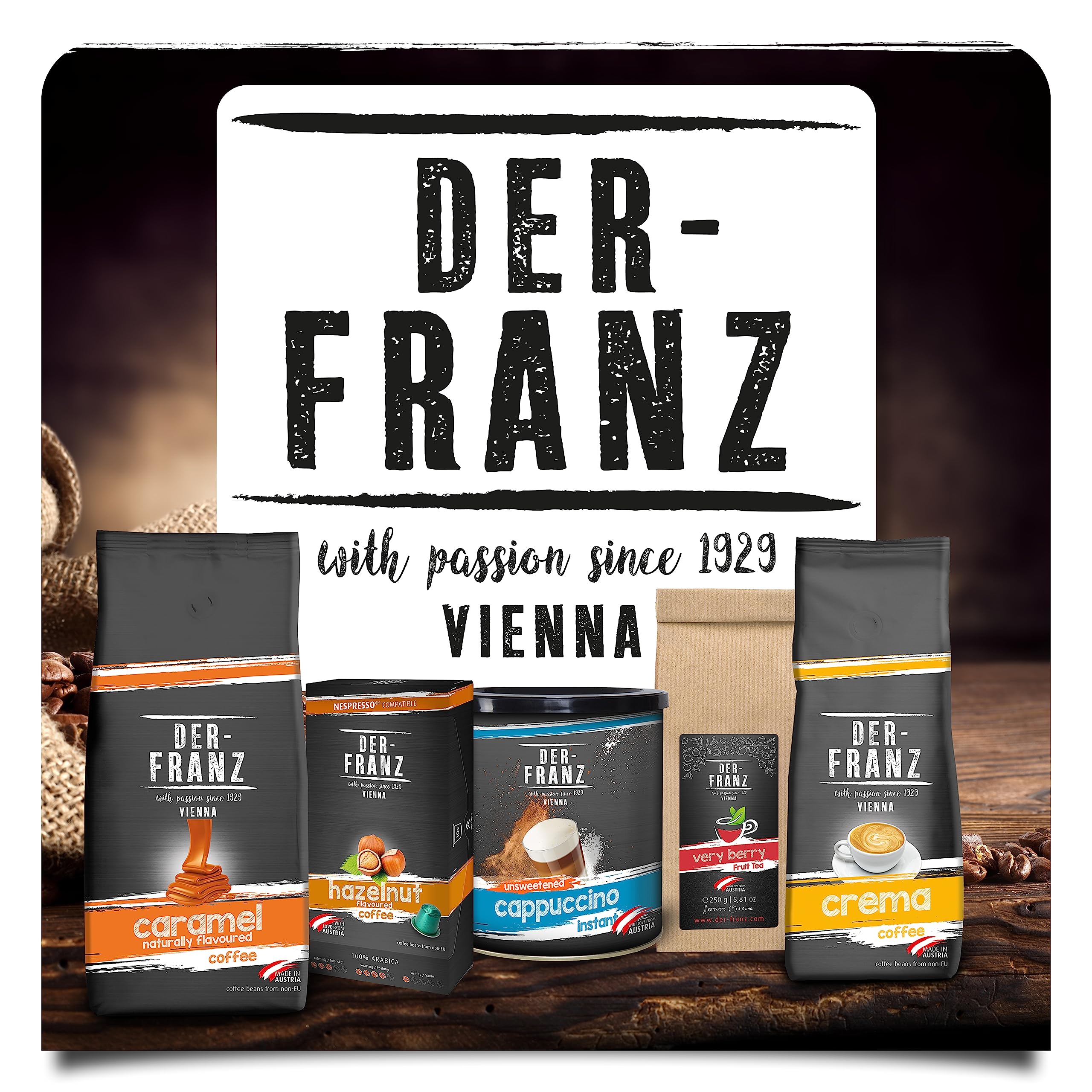 Der-Franz Hot Chocolate Mix Bundle - 2x Feine Trinkschokolade, 2x Weiße Trinkschokolade, 2x Dunkle Trinschokolade, 6 x 500g