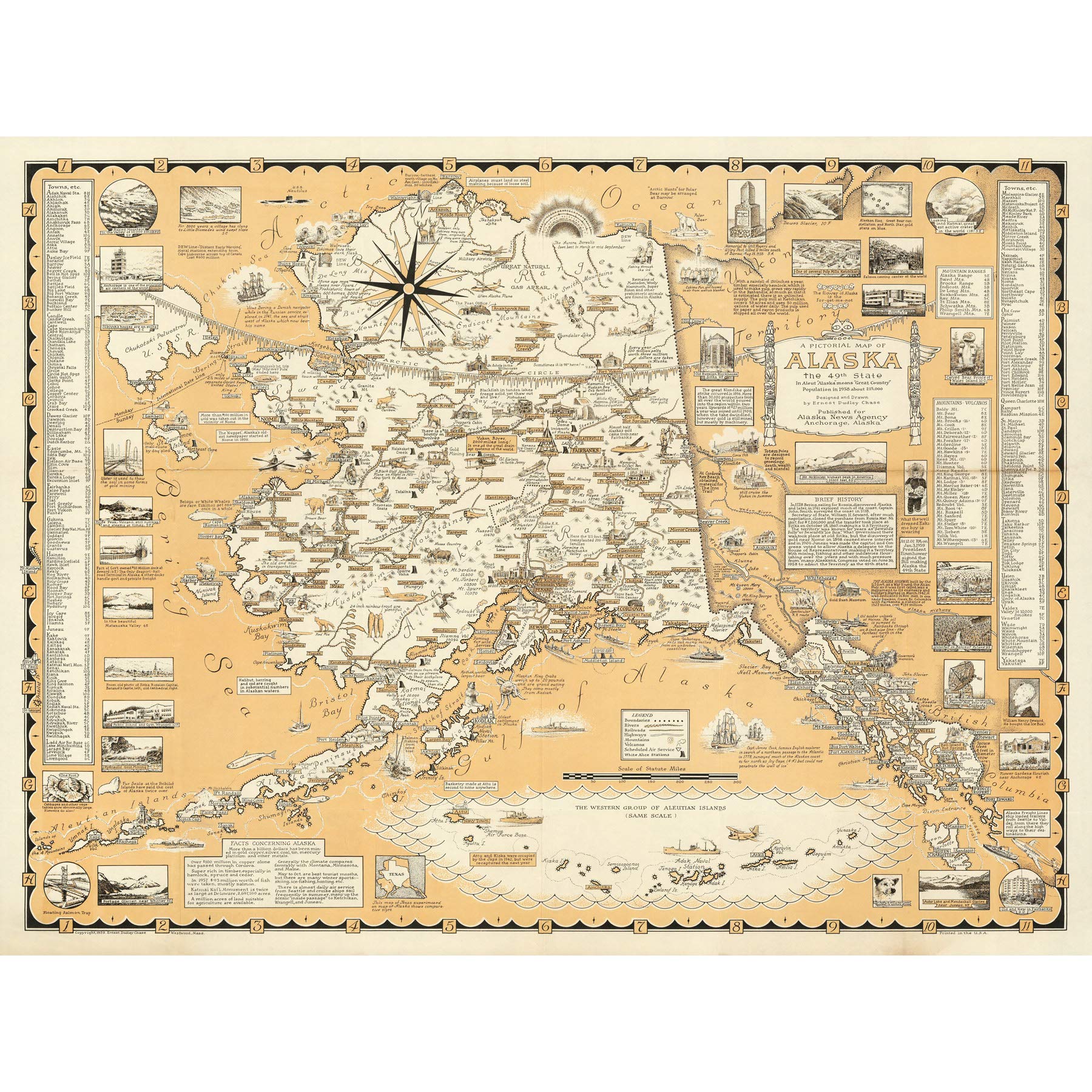 Artery8 1959 Ernest Dudley Chase A Pictorial Map Of Alaska Premium Wall Art Canvas Print 18X24 Inch