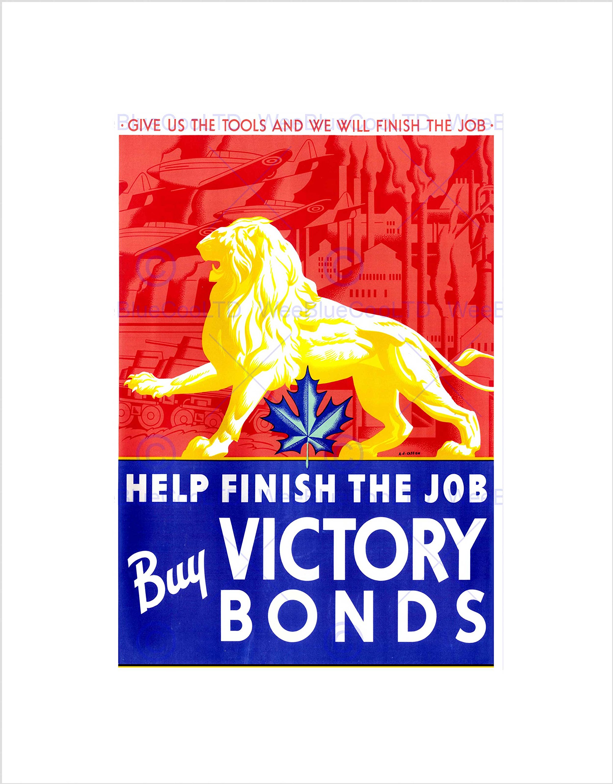 Wee Blue Coo WAR WWII CANADA LION VICTORY BOND MAPLE LEAF BLACK FRAMED ART PRINT B12X6052