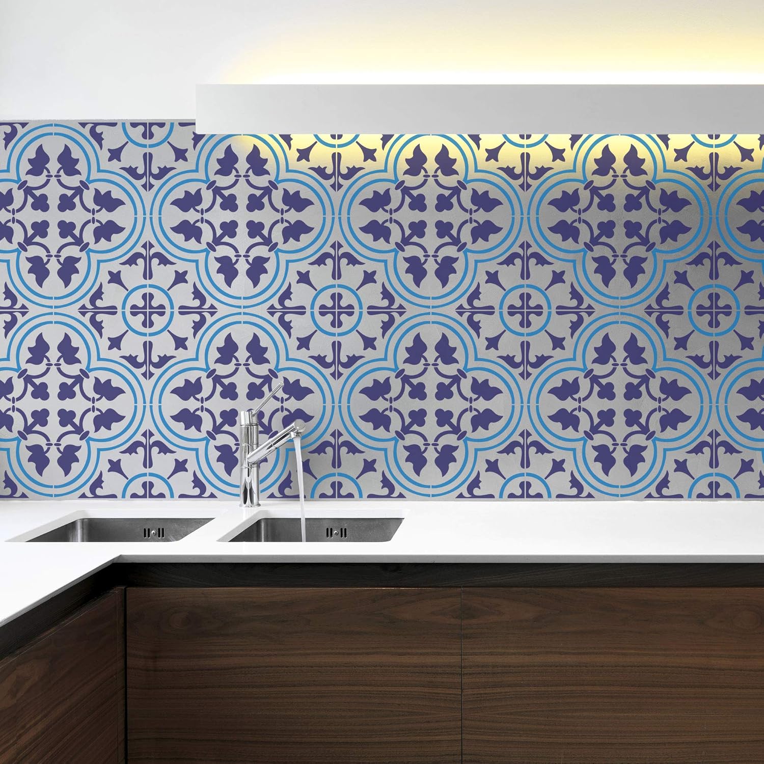 NAKLEO Tile Painting Stencil 23,6”x23,6”, Gozo Spanish Moorish Flower Moroccan, Plastic Reusable Large Template, Home Decor Craft DIY, Floor Concrete Patio Wall - Terracotta