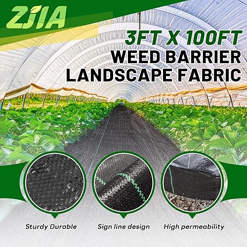 Miniatura 2 de Tela de barrera de malezas para jardín, tela de paisaje de 3.2 onzas, tela resistente para malas hierbas, 3 pies x 100 pies, color negro