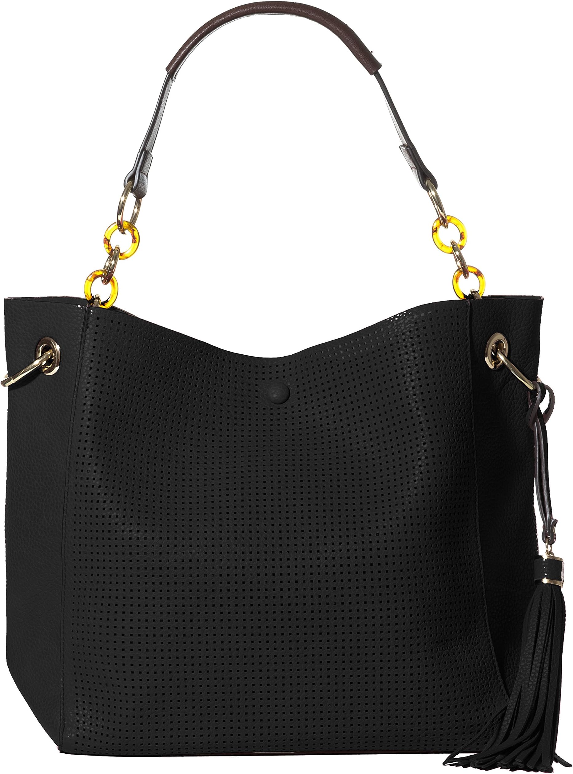 Handbag Republic Women's Vegan Leather Fashion Shoulder Bag Tote Style Tassel Laser Cut Elegant Design