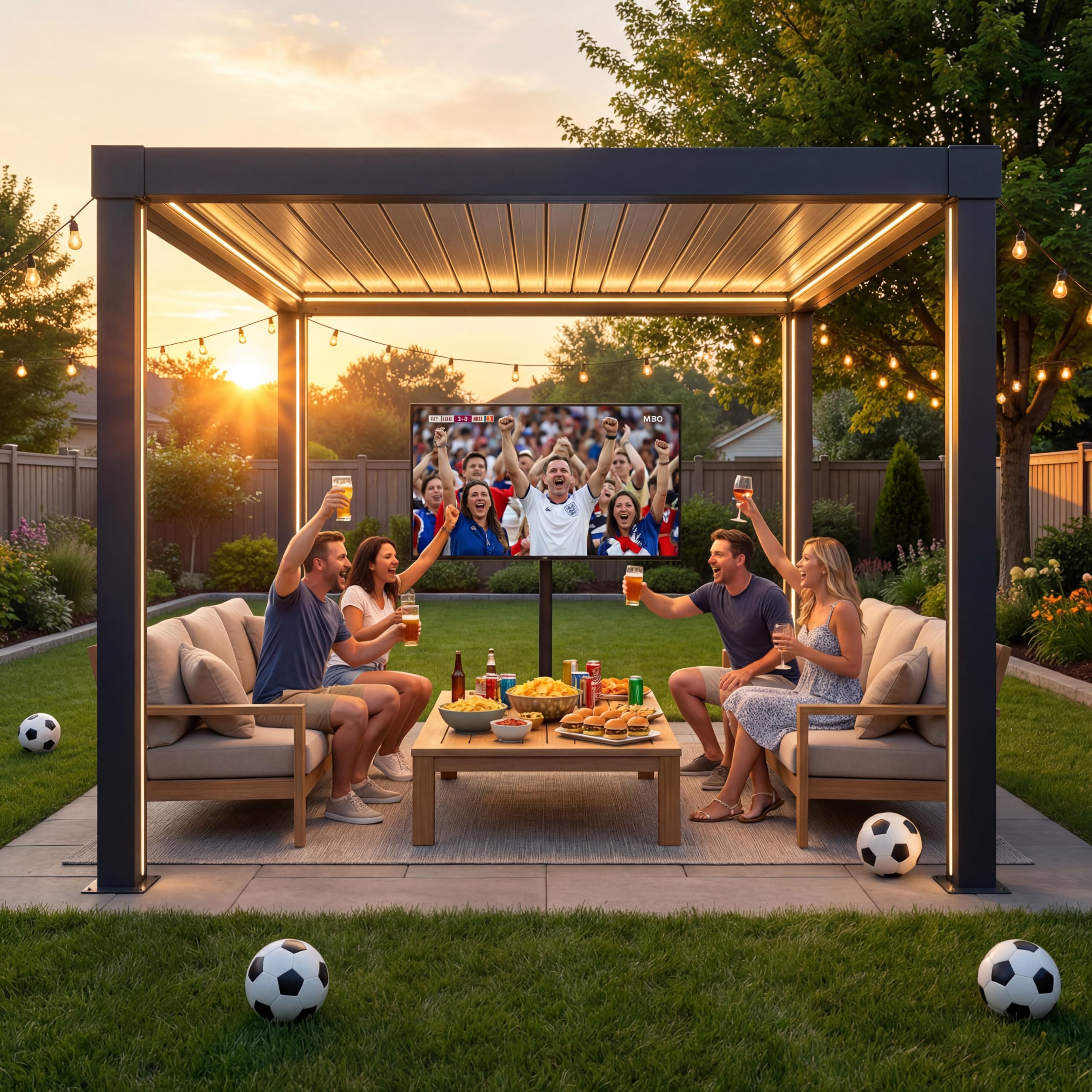 SUNJOY Pergola Bioclimatique 3x3 m en Aluminium, Tonnelle de Jardin avec Éclairage LED Solaire et Télécommande, Toit à Lames Orientables, Pavillon Extérieur Tout Temps Résistant au Vent et à la Neige