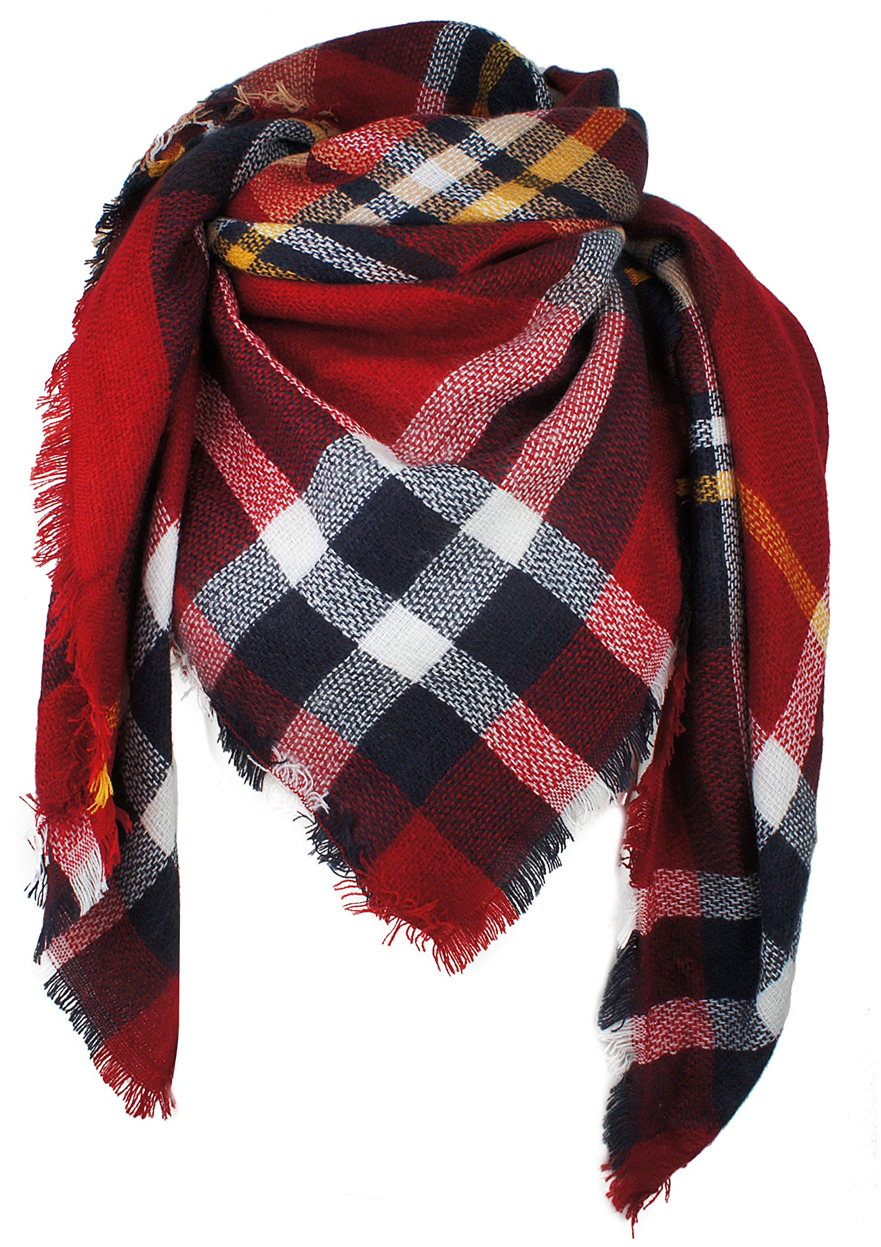 Vivian & Vincent Women's Maroon Red Tartan C46 Fall Winter Scarf Classic Tassel Plaid Tartan Scarf Warm Soft Chunky Large Blanket Wrap Shawl Scarves Maroon Red Tartan