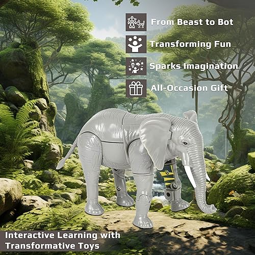 Miniatura 5 de Forest & Twelfth Jungle Animal Toys - Figura de acción transformadora - Cambia de un juguete detallado de animales a un robot único en cuestión de