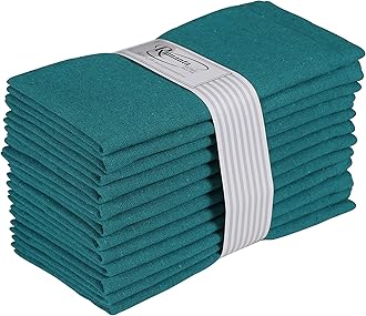 Ramanta Home Teal Cotton Dinner Napkins Set of 12 | 100% Cotton 18x18 Inch Cloth Napkins | Reusable Fabric Table Napkins for Everyday Use, Parties, Weddings, Thanksgiving, Christmas, Halloween