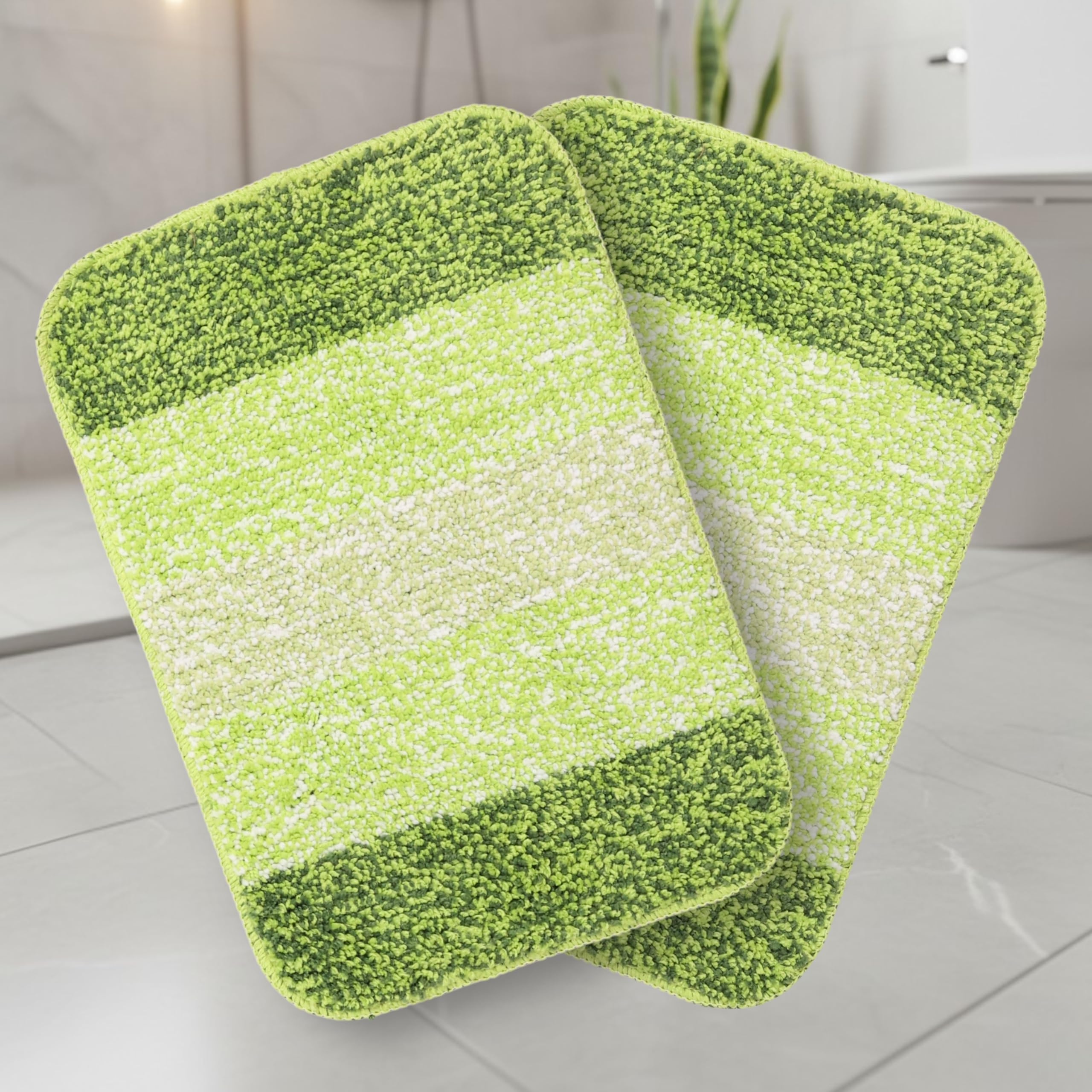 Saral Home Microfiber Striped Anti-Skid Bath Mats,35x50cm Pack of 2(Green)