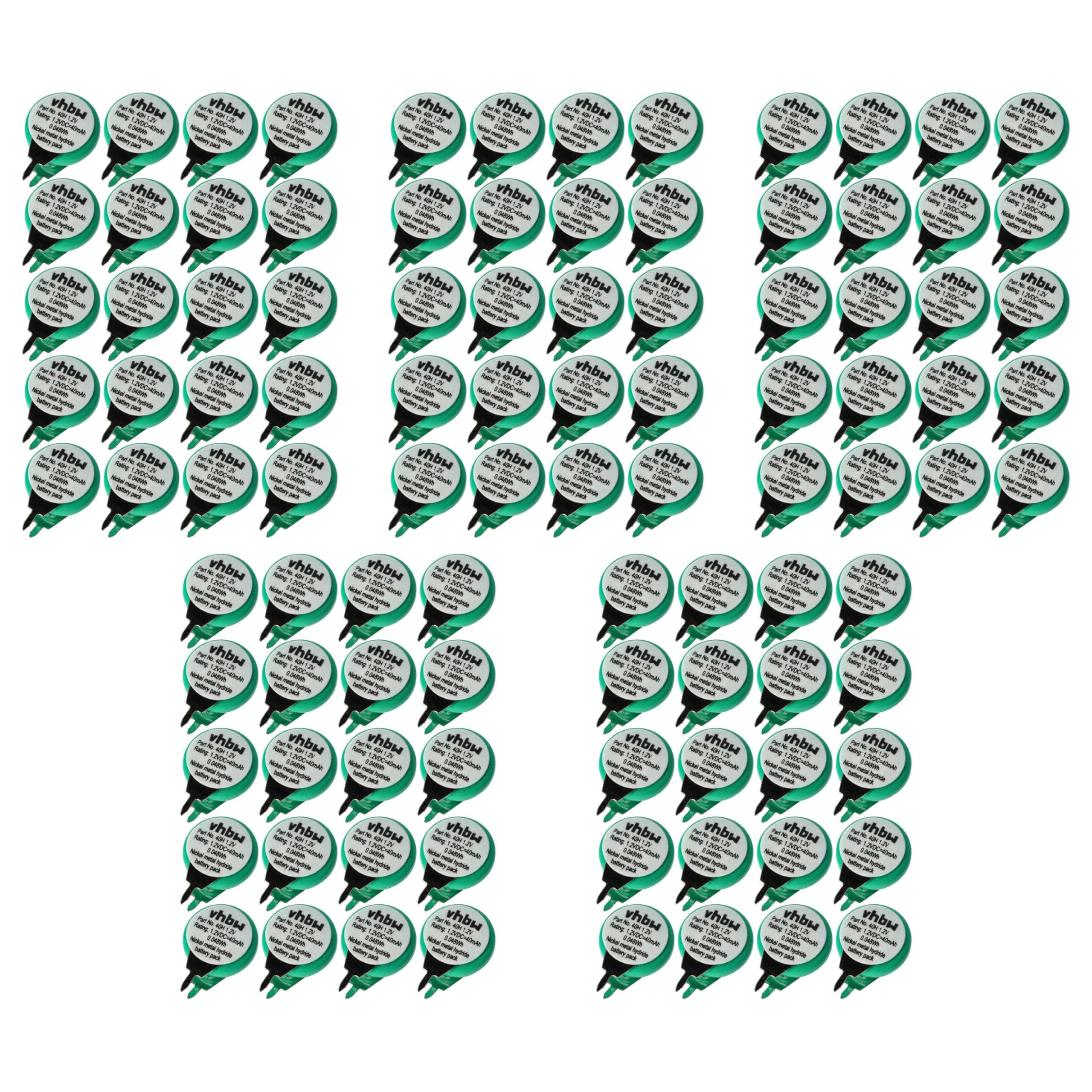 vhbw 100x NiMH Batería de botón de Repuesto Tipo 1/V40H 2 Pines 40 mAh 1,2 V Compatible para lámparas solares, etc.