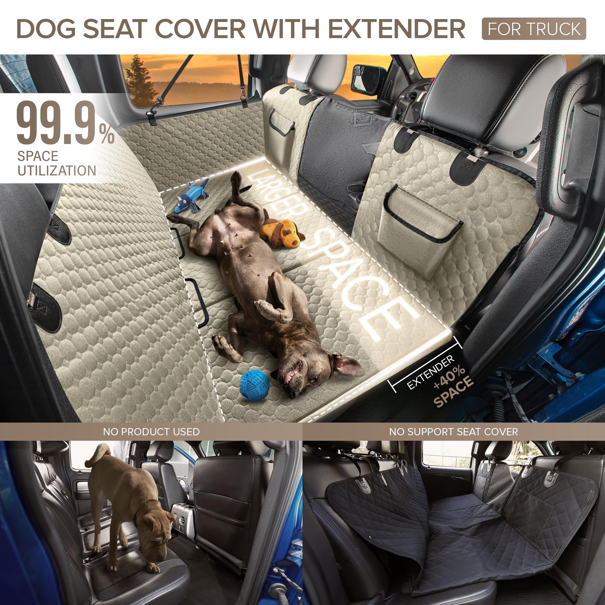 SHARLOVY Extensor de asiento trasero de camión XL para perros, cubierta de asiento de coche para perros de fondo duro grande para asiento trasero, hamaca de coche para perros de servicio pesado