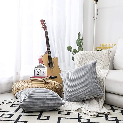 Miniatura 223 de UGASA - Juego de 2 fundas de almohada de terciopelo a rayas, funda decorativa para cojín con cremallera oculta para el hogar, sofá, dormitorio,