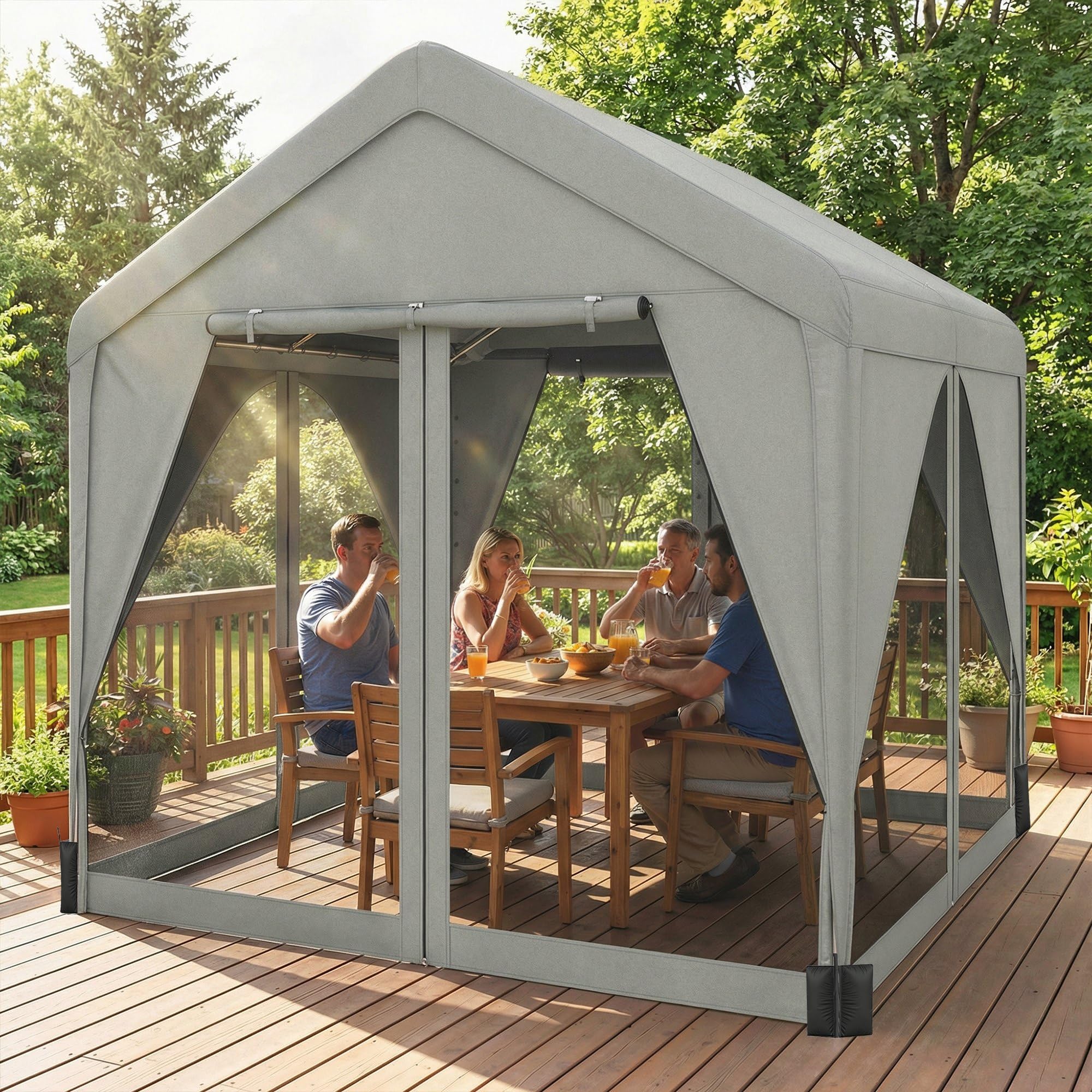 Outsunny Tonnelle de Jardin extérieur 3x3m Hydrofuge Acier Double Toit Gris