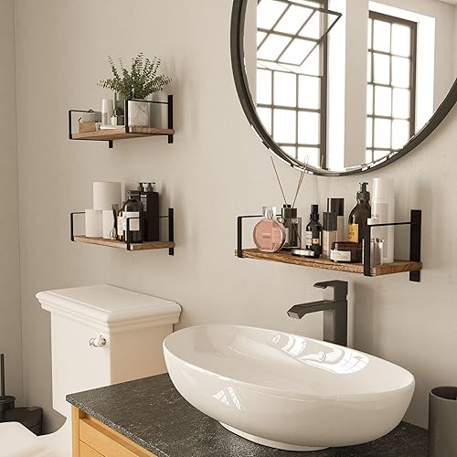 Miniatura 4 de Wallniture Toledo - Estantes flotantes para decoración de sala de estar, juego de 3 estanterías flotantes, estantes de pared de madera rústica con