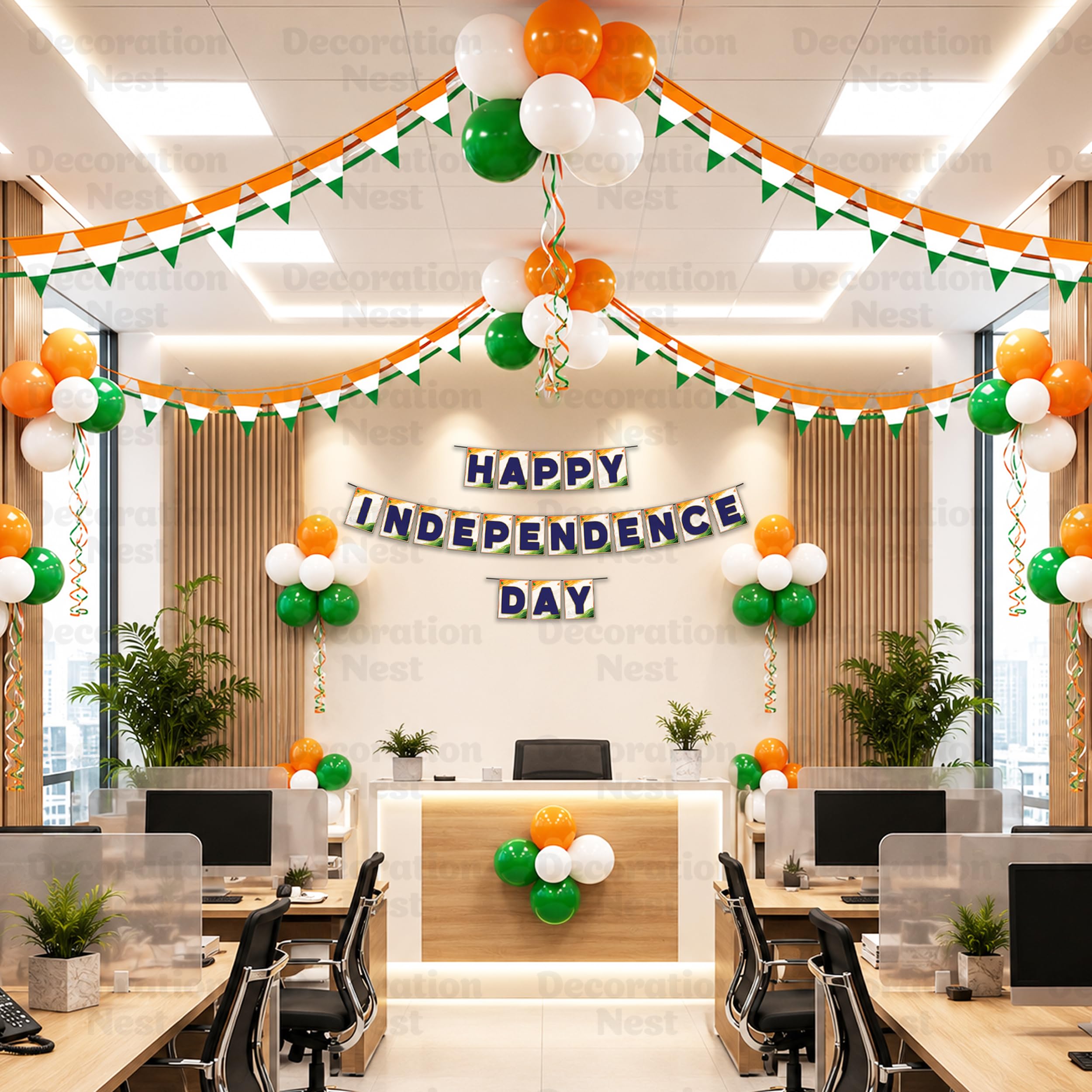 Independence Day Decoration Pack of 100 | "HAPPY INDEPENDENCE DAY" Banner, 75 Balloons, 20 Flags, Large Ribbon & Glue Dots for 15th August Celebrations at Home, Office, School, College-picture-37