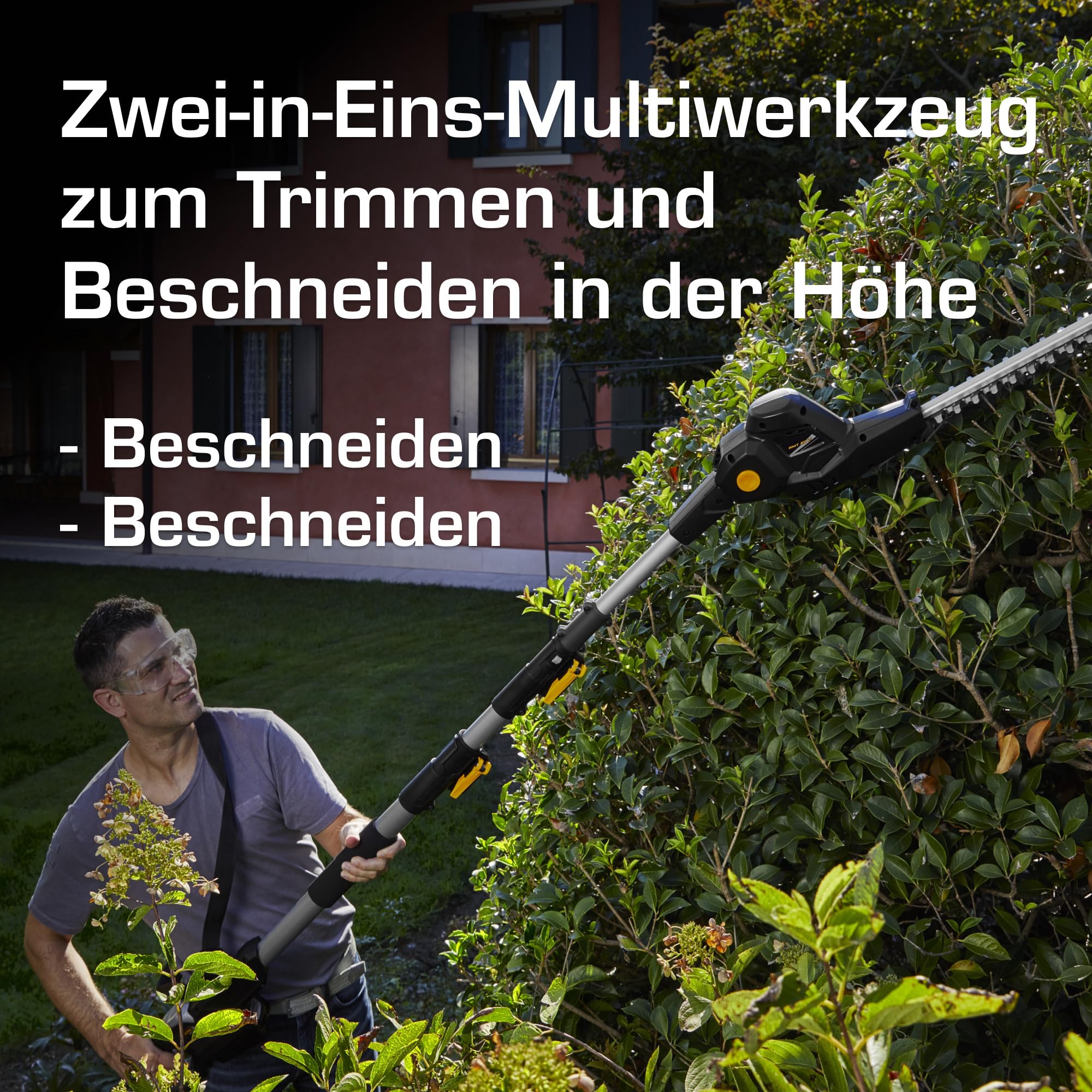Alpina AMT 20 Li Kit Akku-Multitool, 20 V, 4 Ah – 20 cm Kettensäge, 45,5 cm Heckenschere – Für Hohe Hecken und Äste