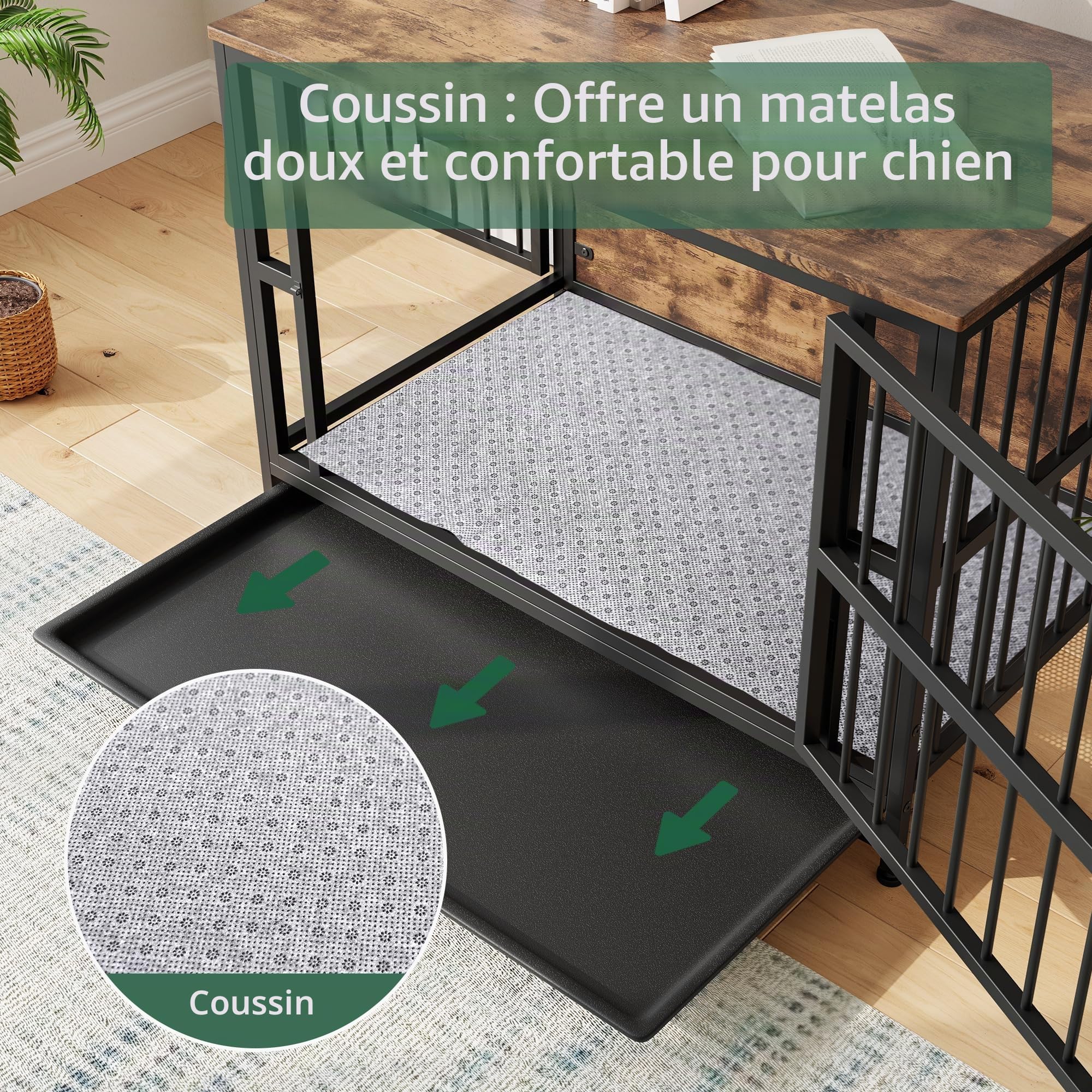 Cage pour Chien, Cage pour Chien Robuste pour Chiens de Grande/Moyenne Taille, Maison pour Chien avec Plateau Amovible, Cage pour Animaux avec Double Porte, Table d’Appoint, Résistante aux