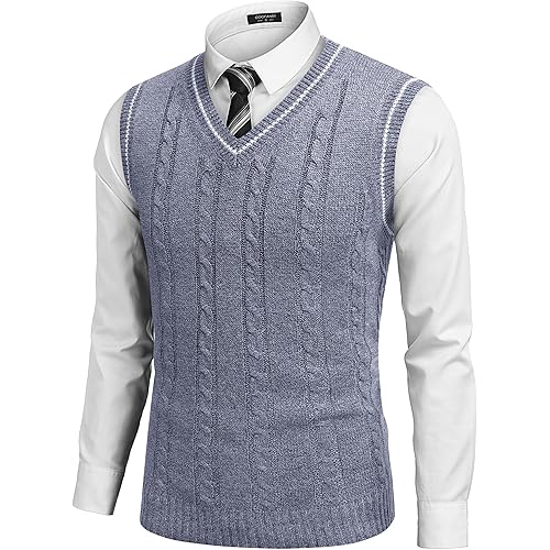 COOFANDY Men's Sweater Vest V Neck Slim Fit Casual Sleeveless Twisted Knitted Pullover Sweater